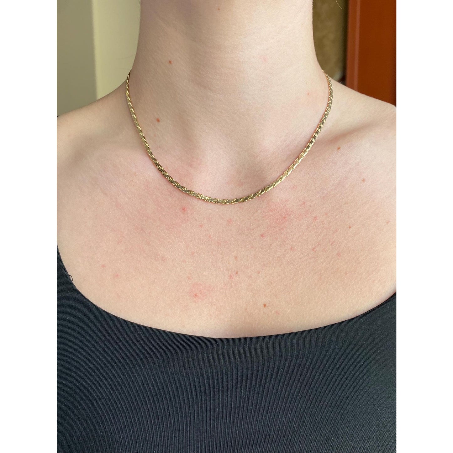 Vintage Solid 14k Yellow Gold Fancy Flat Chain Necklace - 16.25 inches