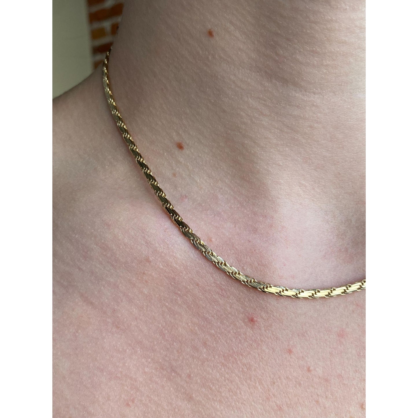 Vintage Solid 14k Yellow Gold Fancy Flat Chain Necklace - 16.25 inches