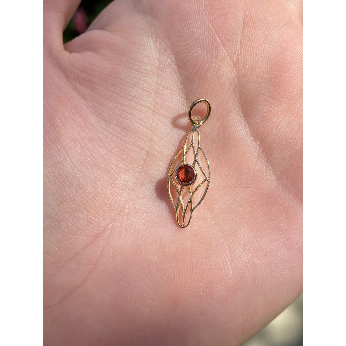 Vintage Solid 10k Yellow Gold Orange Cubic Zirconia Charm - Fine Estate Jewelry - Real Genuine Gold