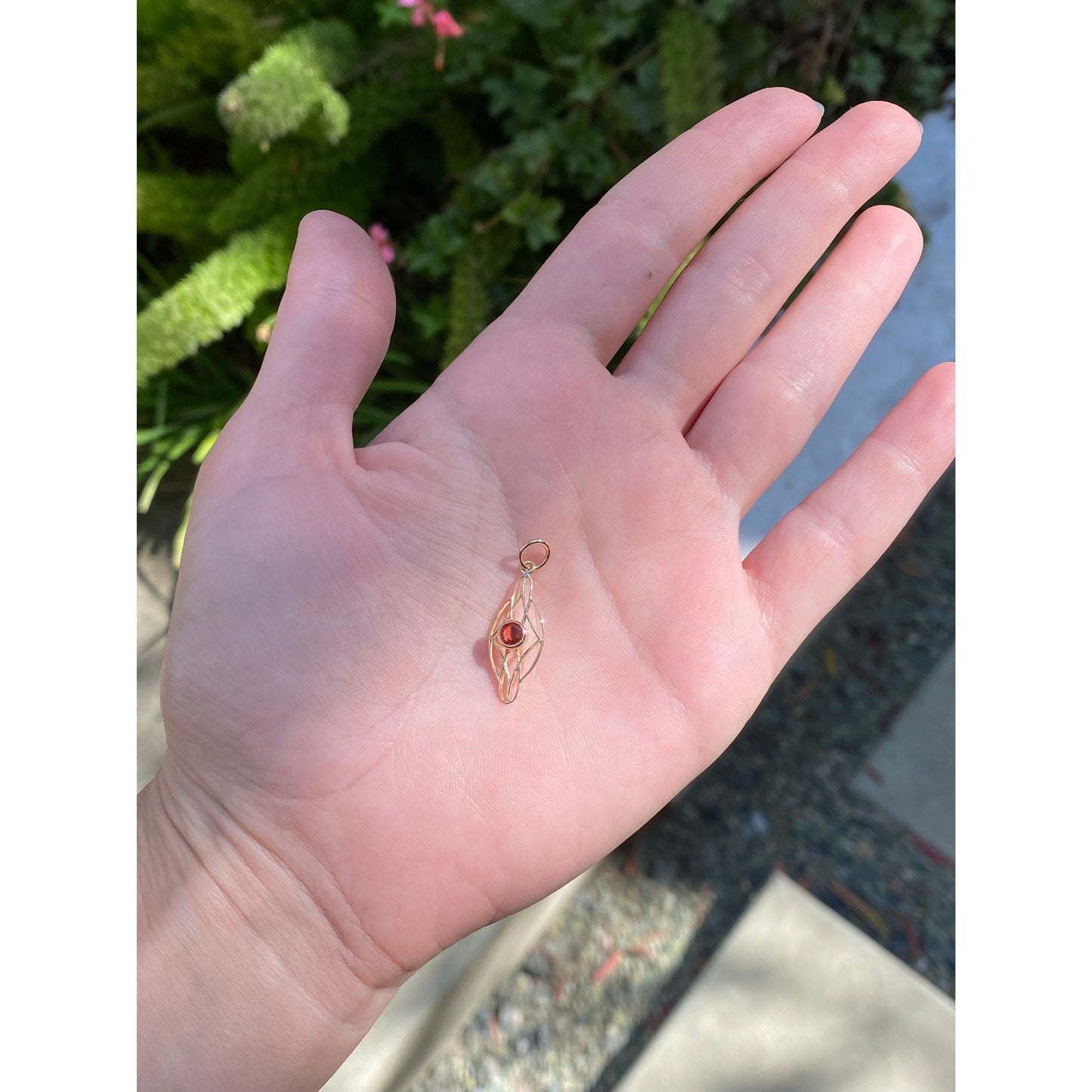 Vintage Solid 10k Yellow Gold Orange Cubic Zirconia Charm - Fine Estate Jewelry - Real Genuine Gold