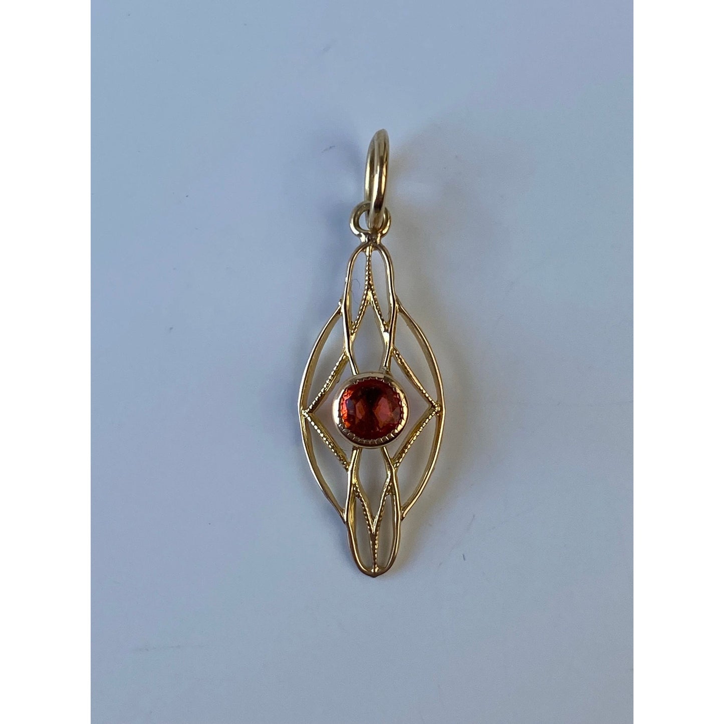 Vintage Solid 10k Yellow Gold Orange Cubic Zirconia Charm - Fine Estate Jewelry - Real Genuine Gold