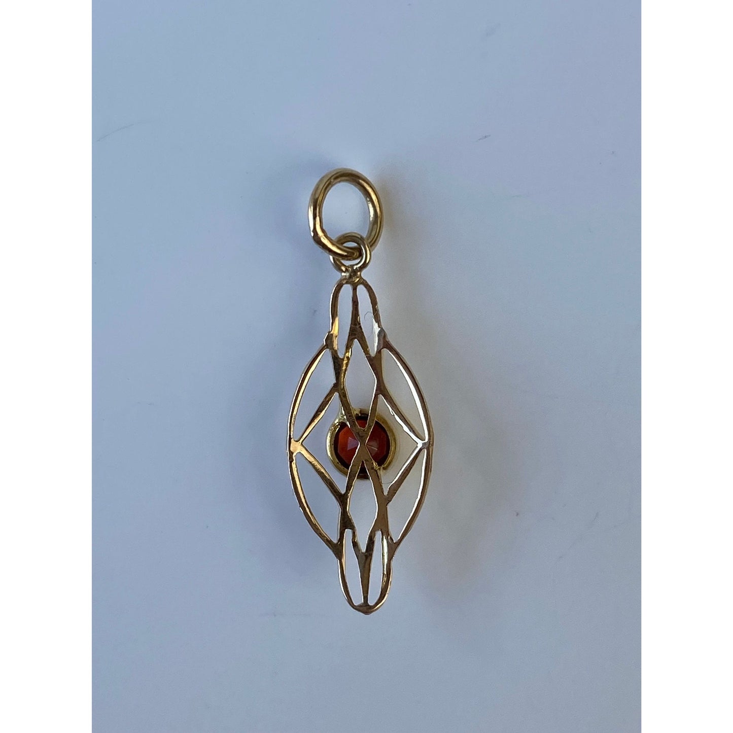 Vintage Solid 10k Yellow Gold Orange Cubic Zirconia Charm - Fine Estate Jewelry - Real Genuine Gold