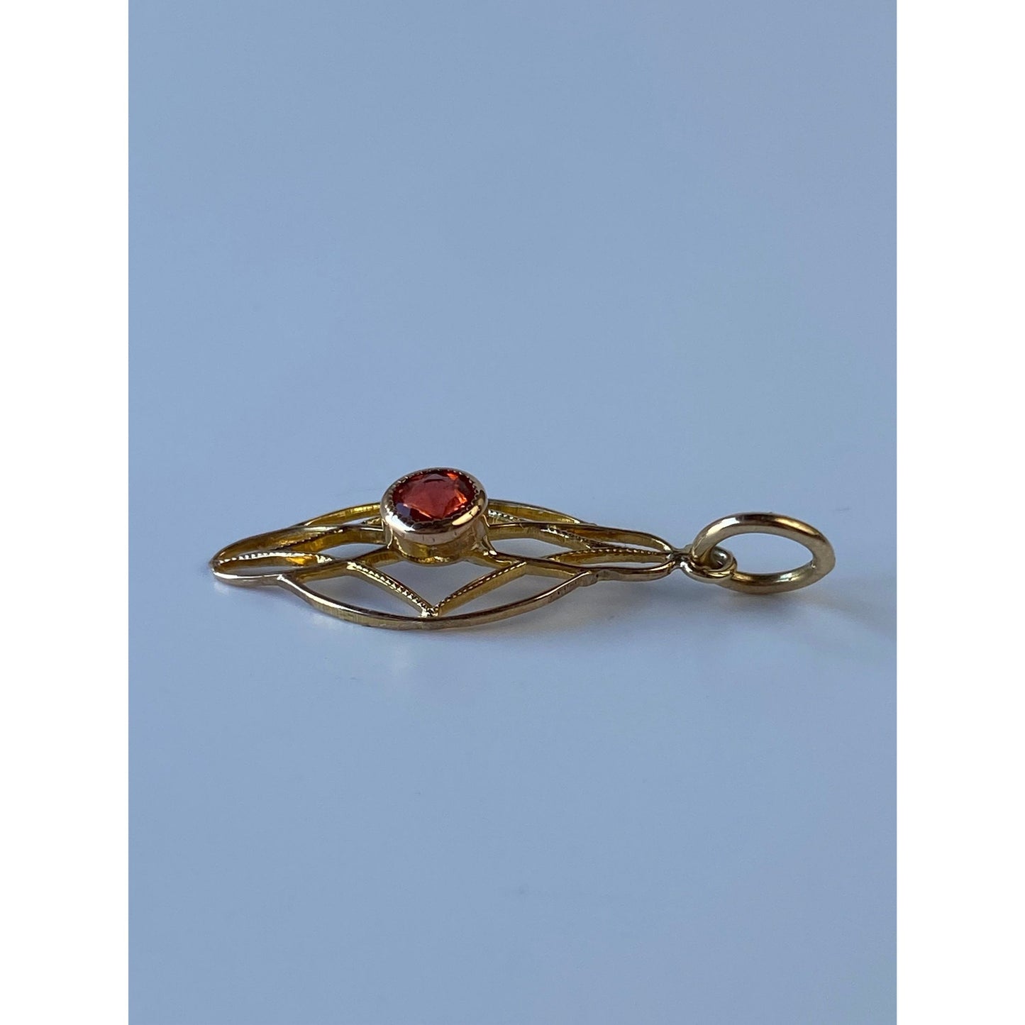 Vintage Solid 10k Yellow Gold Orange Cubic Zirconia Charm - Fine Estate Jewelry - Real Genuine Gold