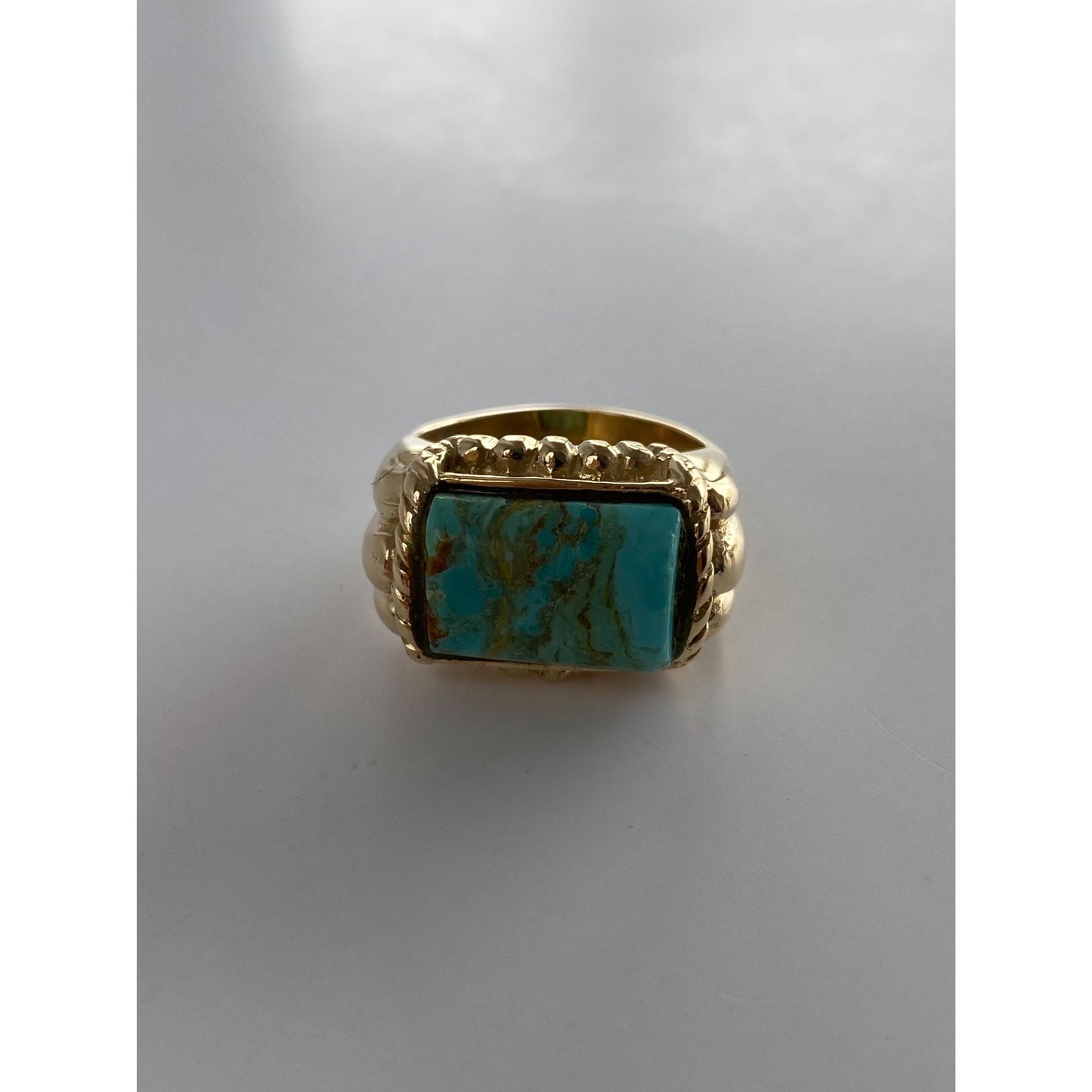 Vintage Solid 14k Yellow Gold Turquoise Signet Ring - Size 6.25