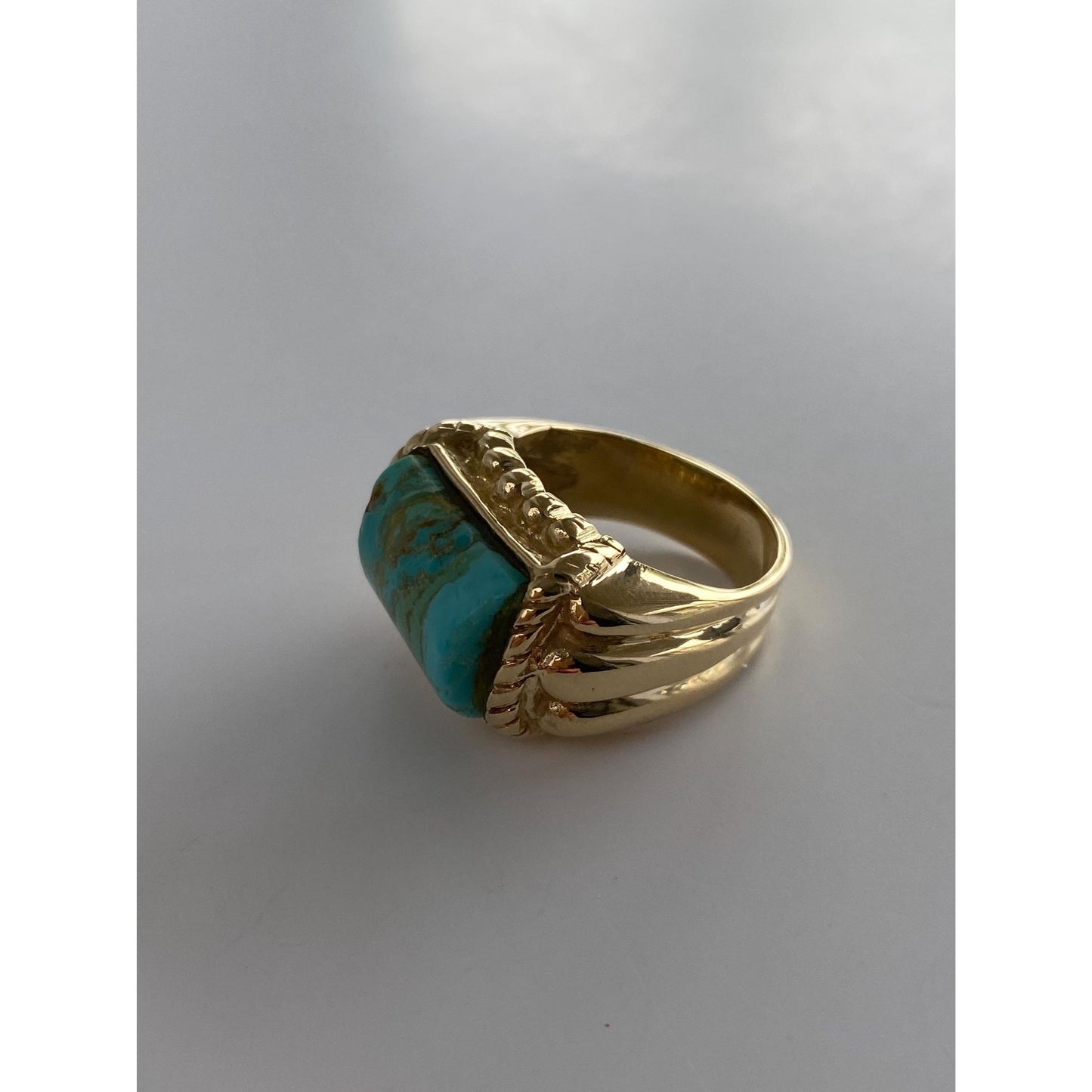 Vintage Solid 14k Yellow Gold Turquoise Signet Ring - Size 6.25