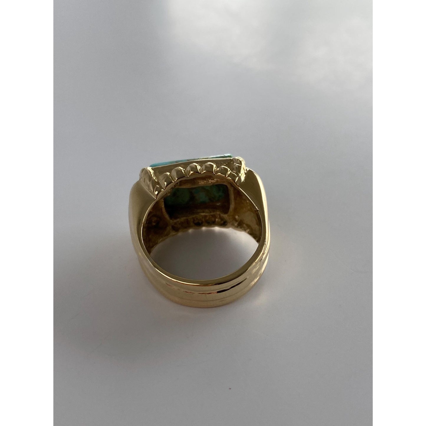 Vintage Solid 14k Yellow Gold Turquoise Signet Ring - Size 6.25