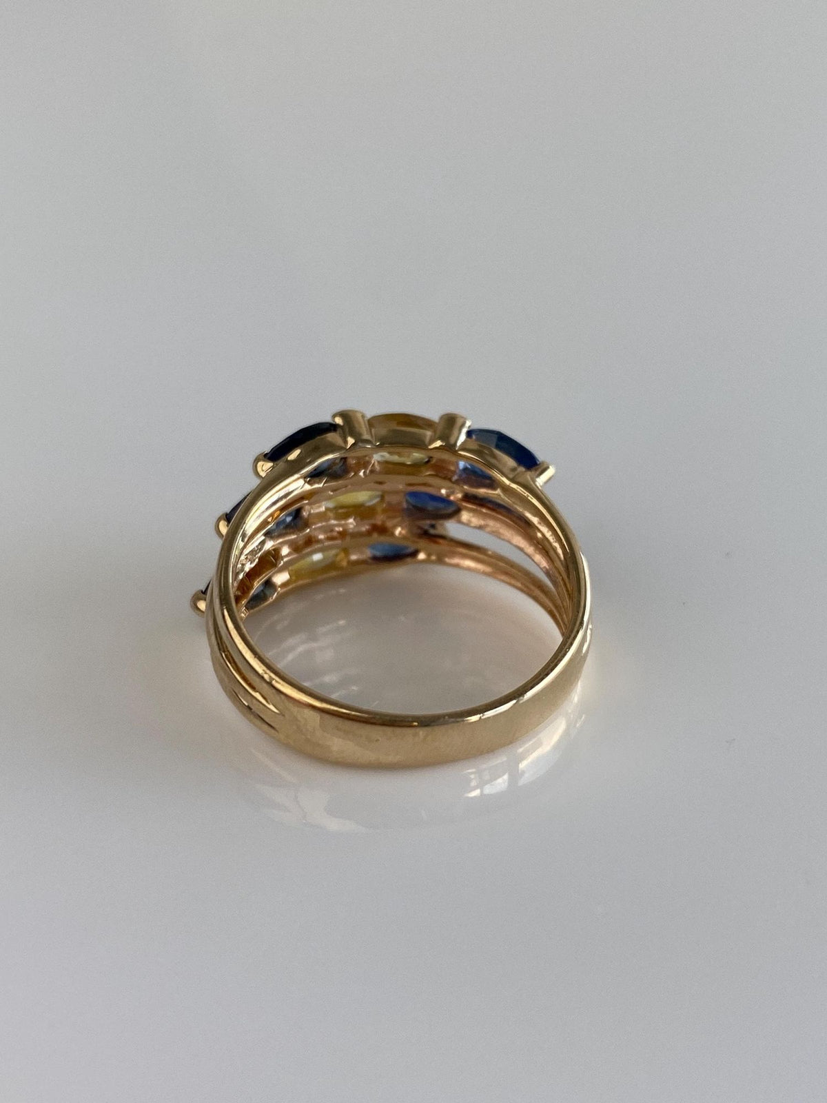 Vintage Solid 10k Yellow Gold Yellow & Blue Sapphire Rows Ring - Size 6.75