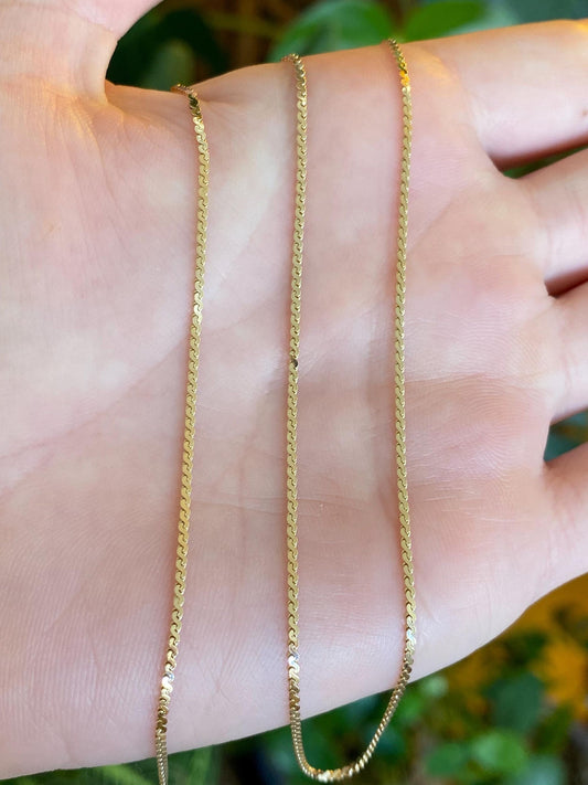 Vintage Solid 14k Yellow Gold Long Serpentine Chain Necklace - 21.25 inches