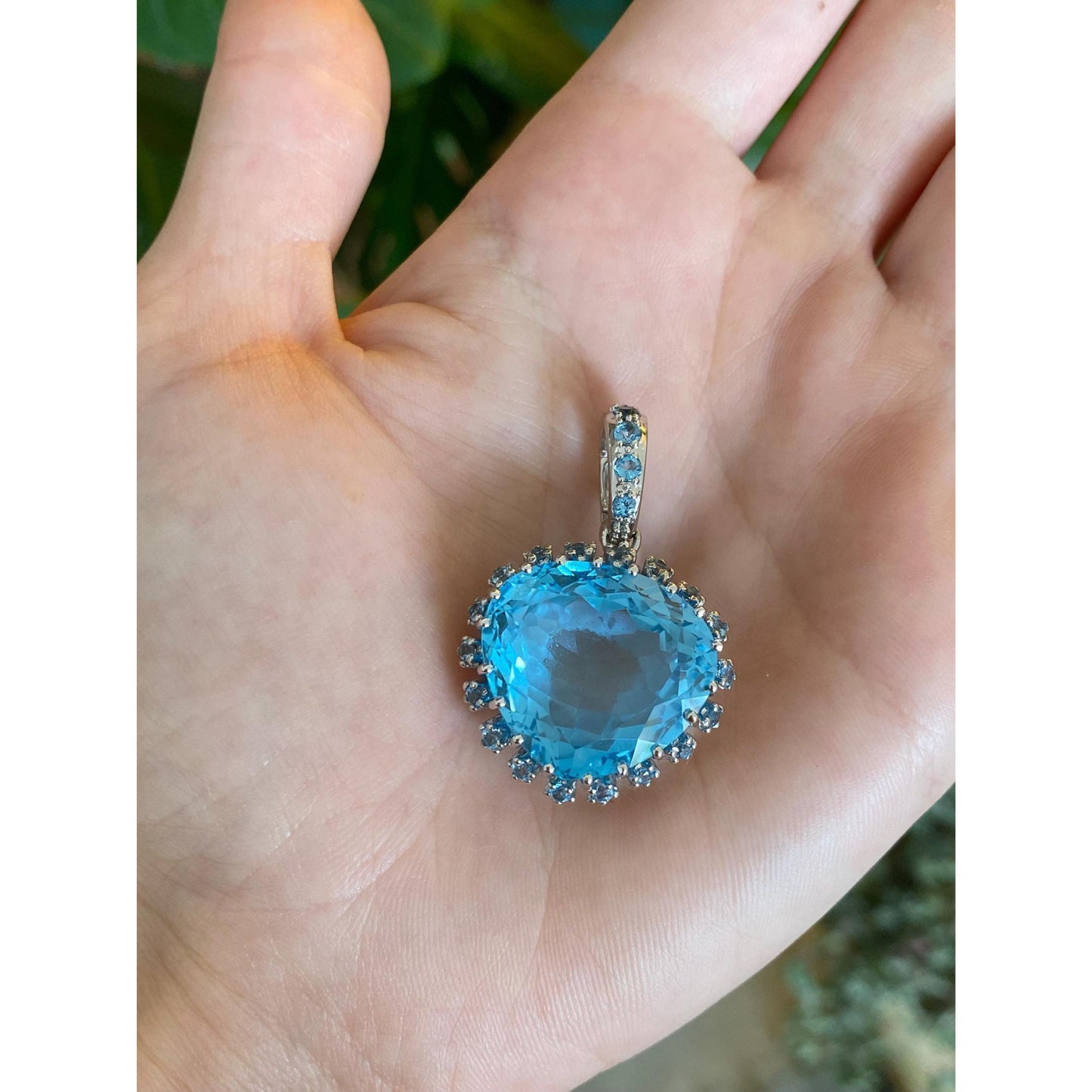 Solid 14k White Gold Topaz Heart Charm