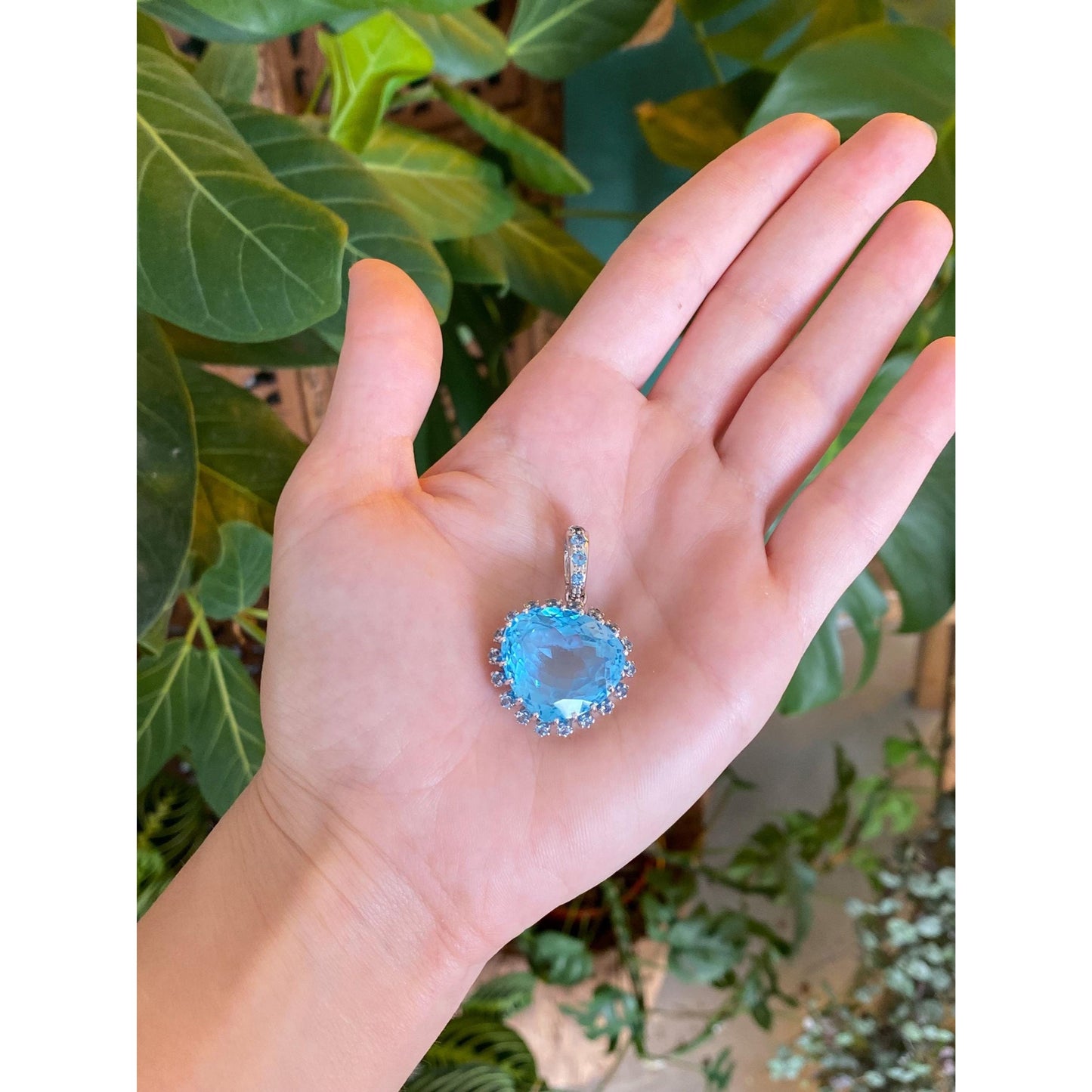 Solid 14k White Gold Topaz Heart Charm