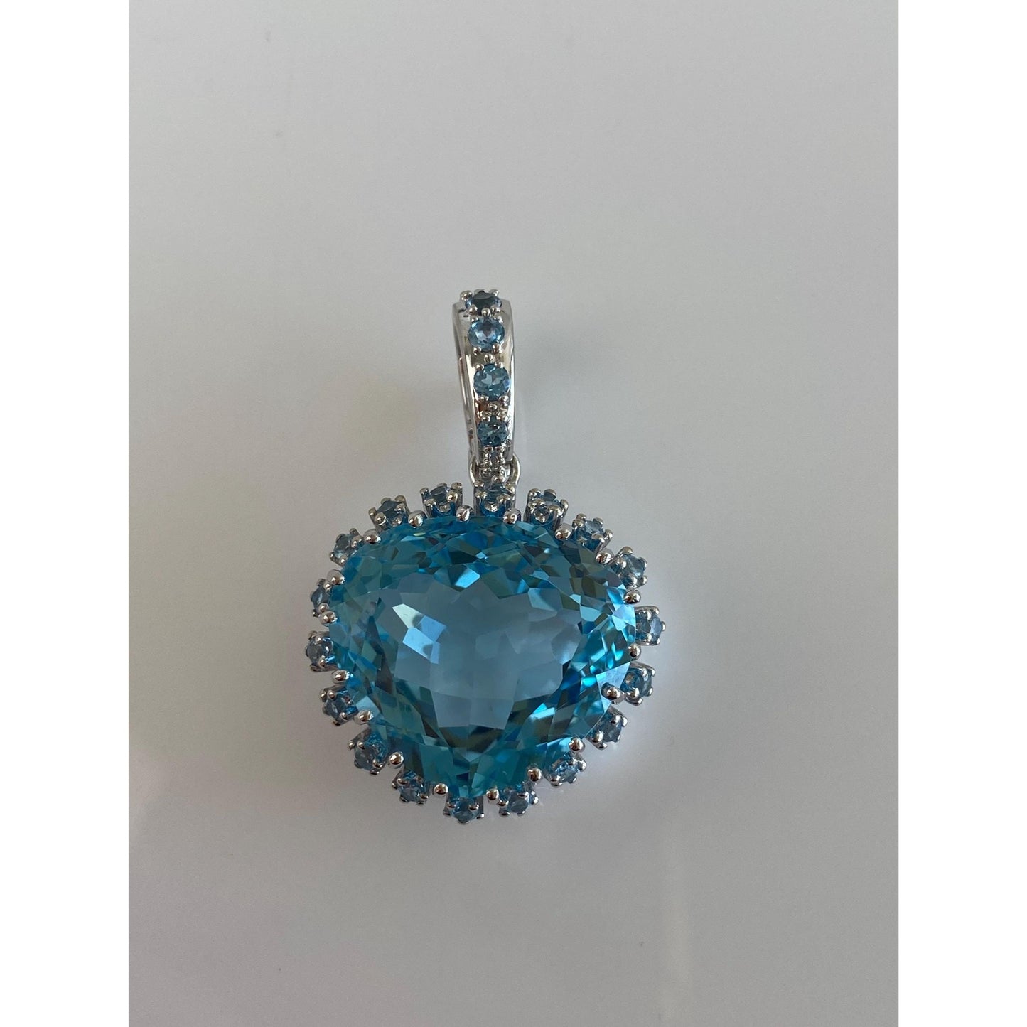 Solid 14k White Gold Topaz Heart Charm