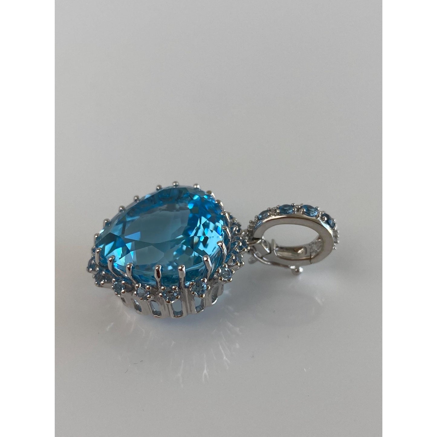 Solid 14k White Gold Topaz Heart Charm