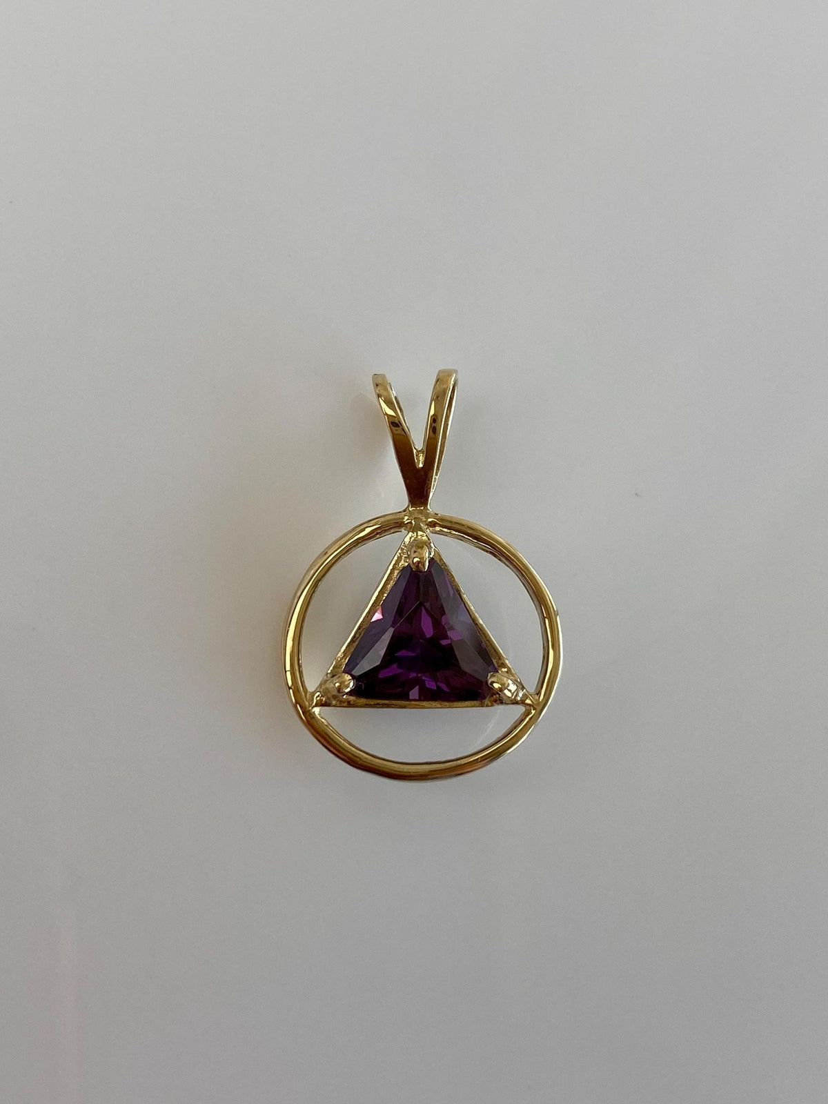 Vintage Solid 14k Yellow Gold Amethyst Triangle Charm