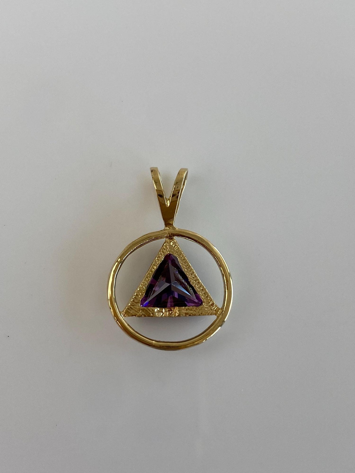 Vintage Solid 14k Yellow Gold Amethyst Triangle Charm