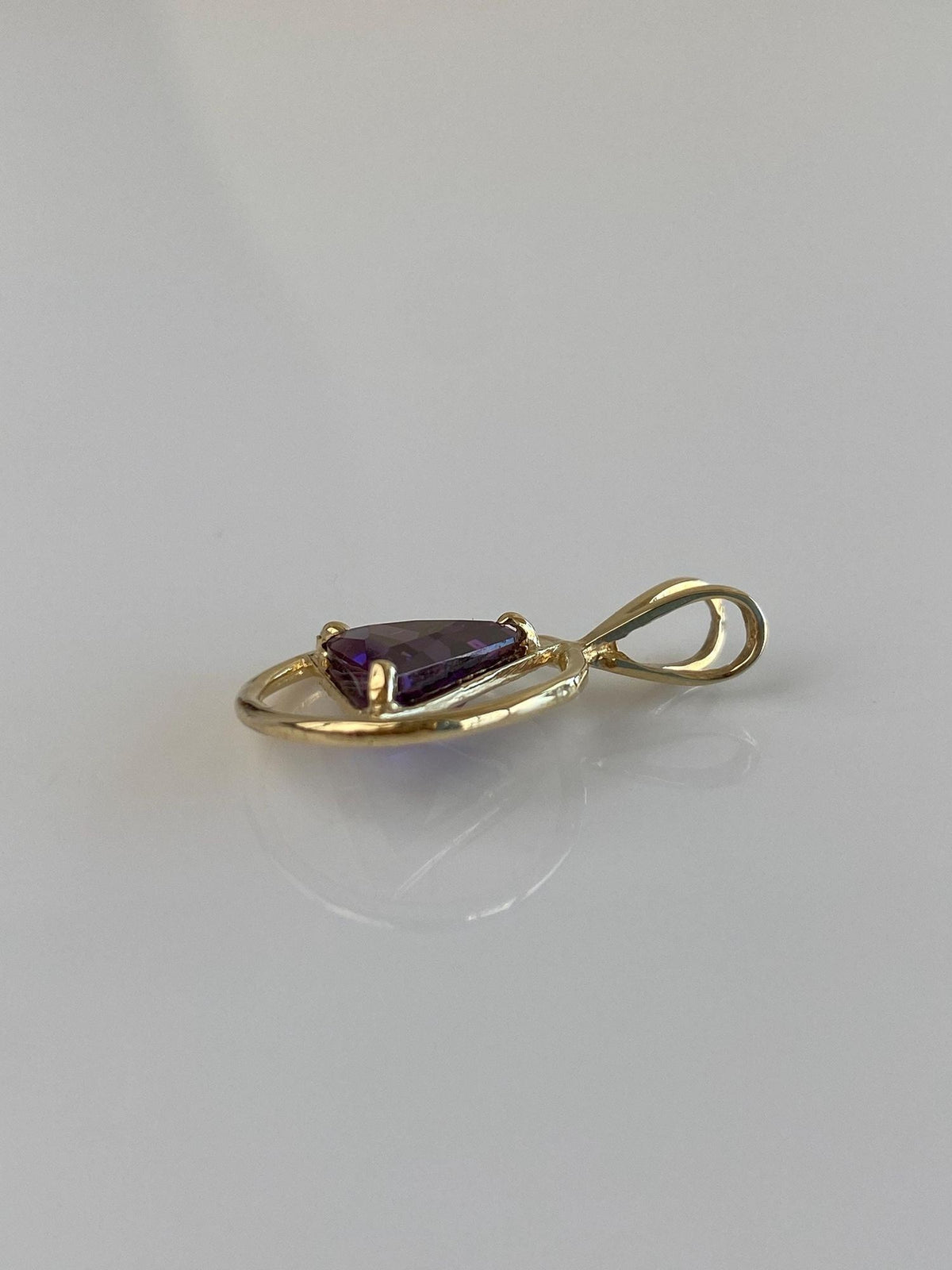 Vintage Solid 14k Yellow Gold Amethyst Triangle Charm