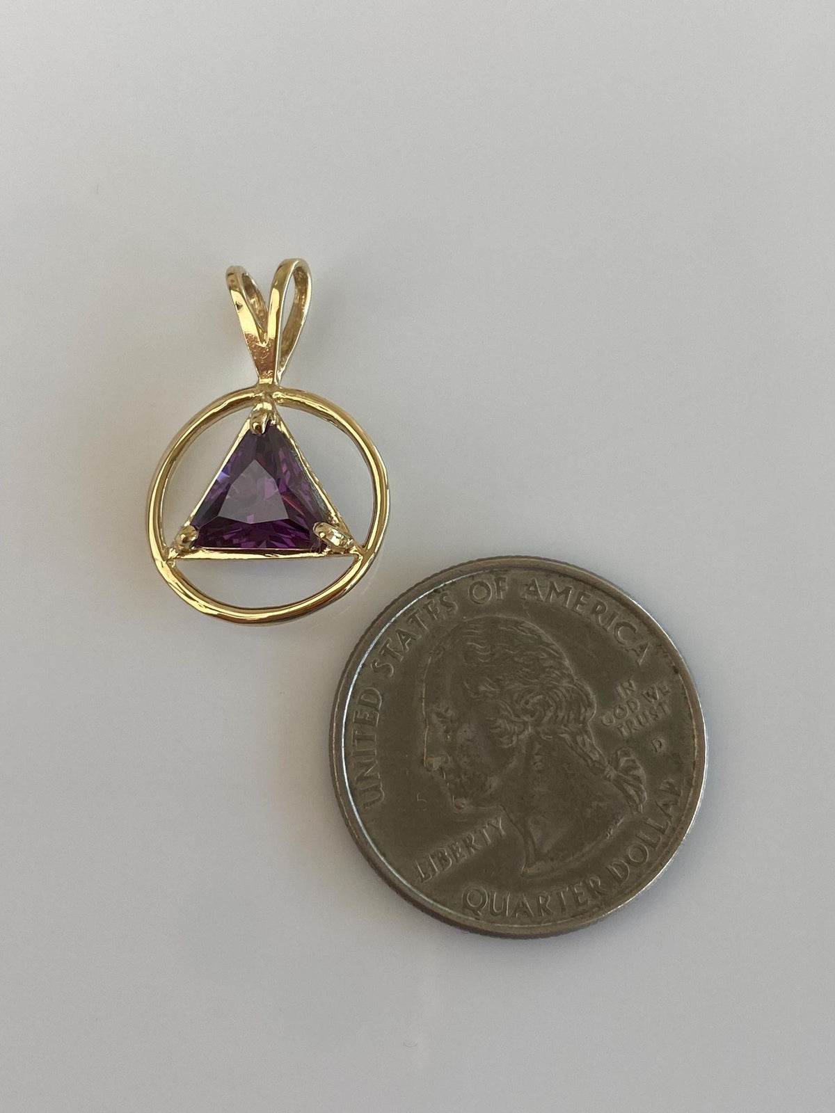 Vintage Solid 14k Yellow Gold Amethyst Triangle Charm
