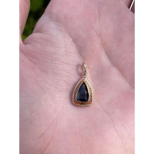 Vintage Solid 10k Yellow Gold Blue Cubic Zirconia Stick Pin Conversion Charm