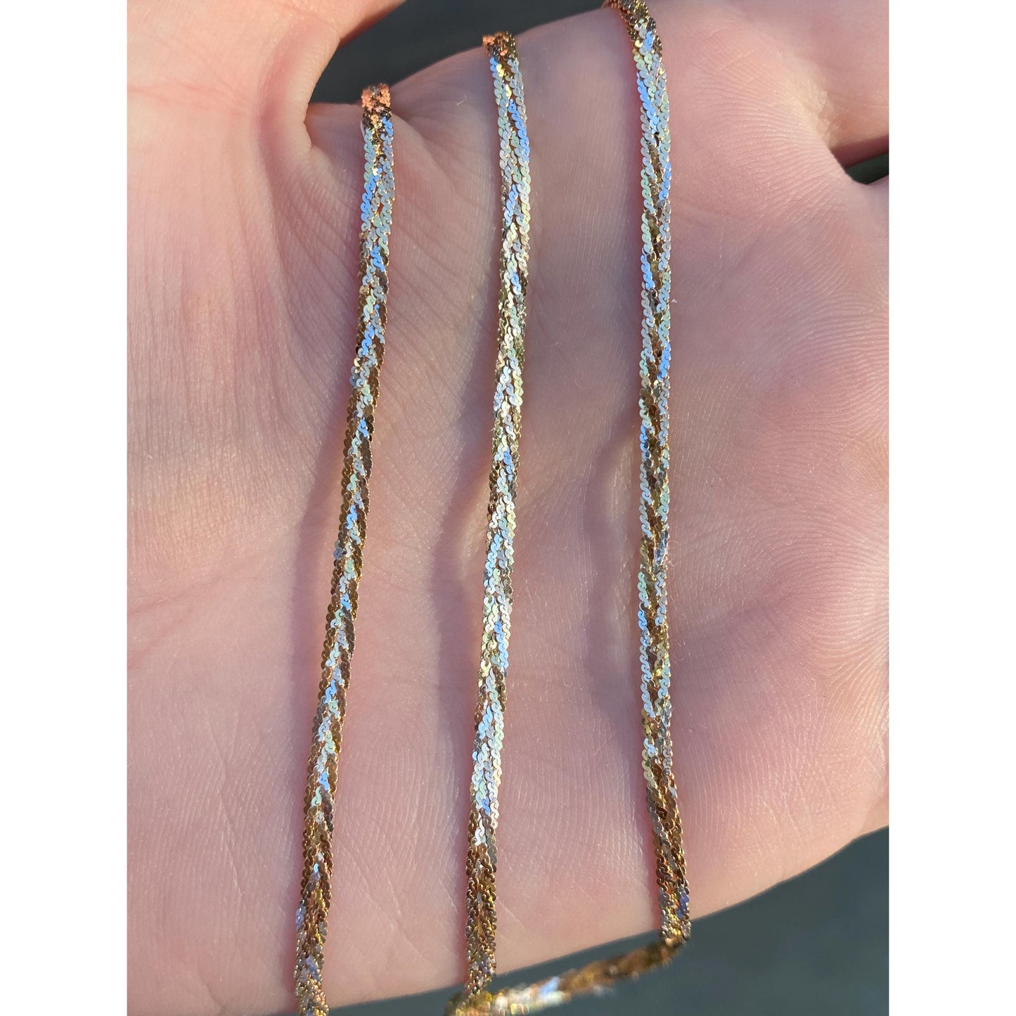 Vintage Solid 14k Tri Tone Long Braided Serpentine Chain Necklace - 23.75 inches