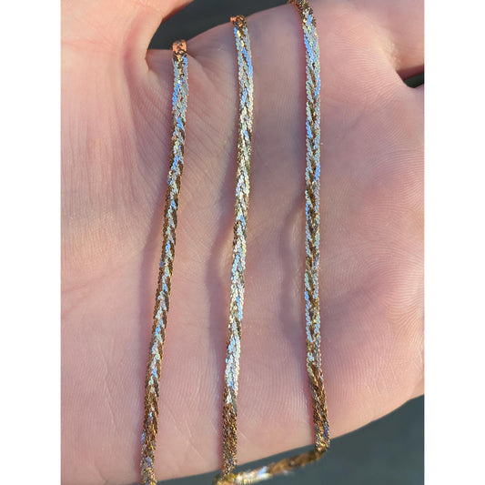 Vintage Solid 14k Tri Tone Long Braided Serpentine Chain Necklace - 23.75 inches