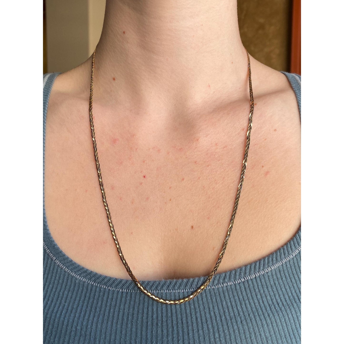 Vintage Solid 14k Tri Tone Long Braided Serpentine Chain Necklace - 23.75 inches