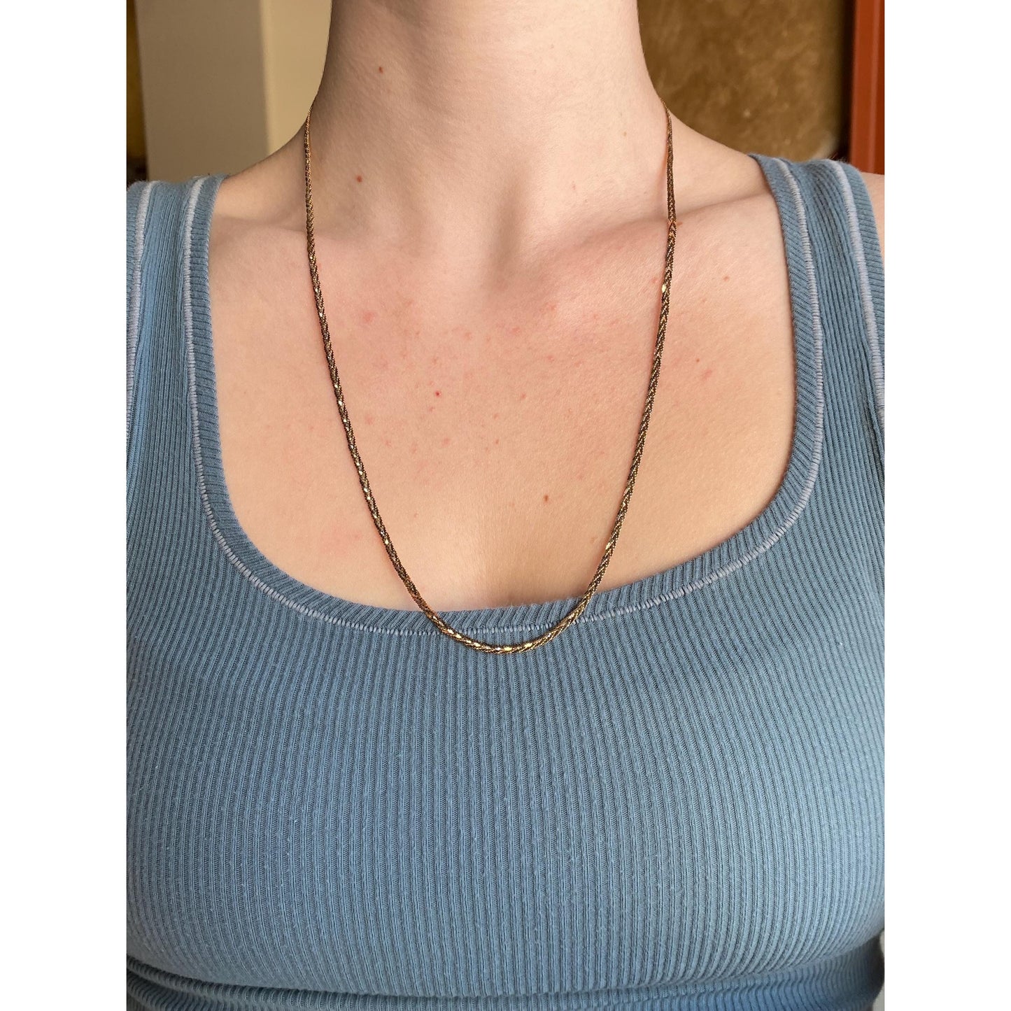 Vintage Solid 14k Tri Tone Long Braided Serpentine Chain Necklace - 23.75 inches