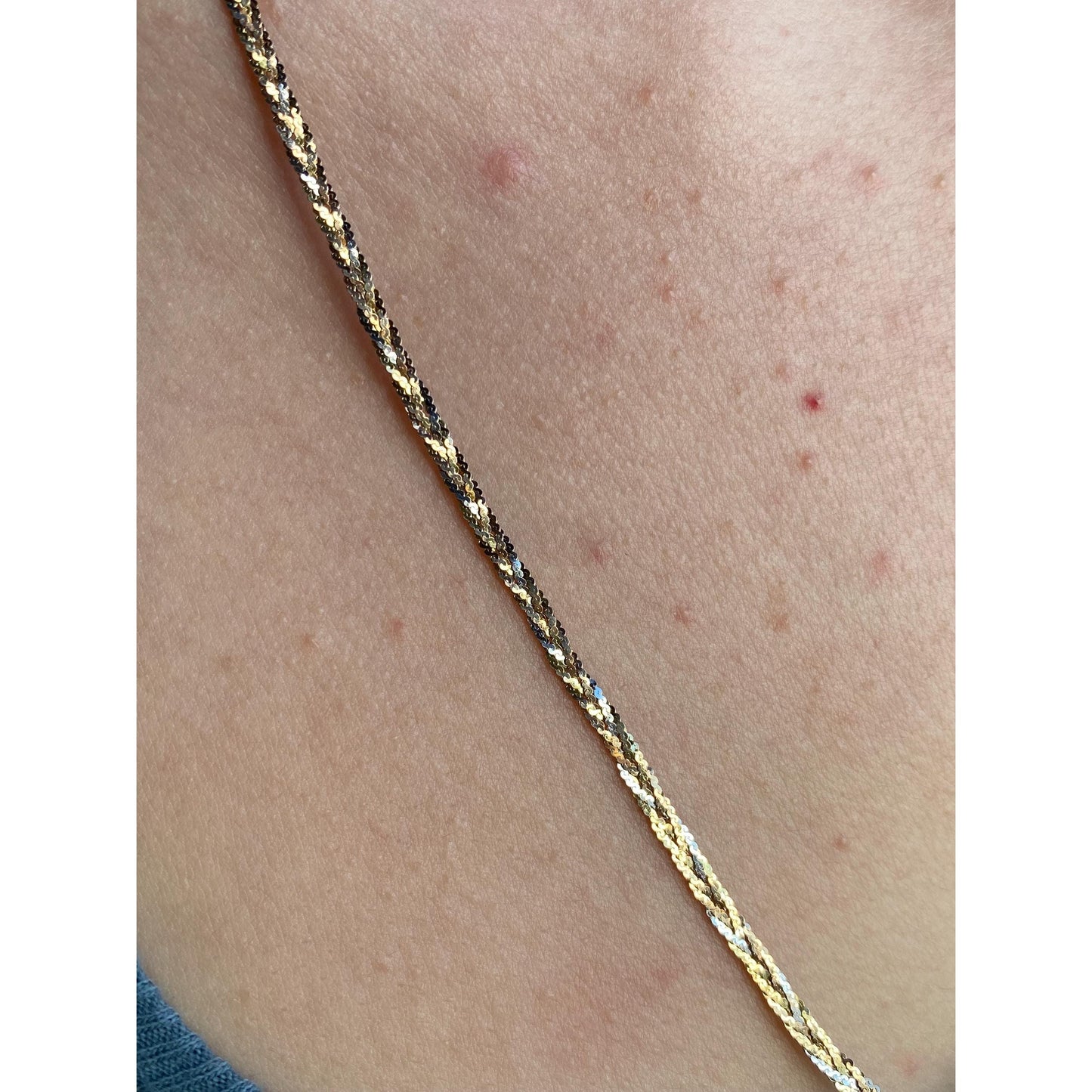 Vintage Solid 14k Tri Tone Long Braided Serpentine Chain Necklace - 23.75 inches