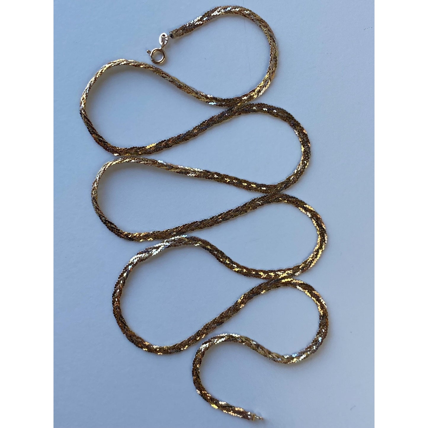 Vintage Solid 14k Tri Tone Long Braided Serpentine Chain Necklace - 23.75 inches