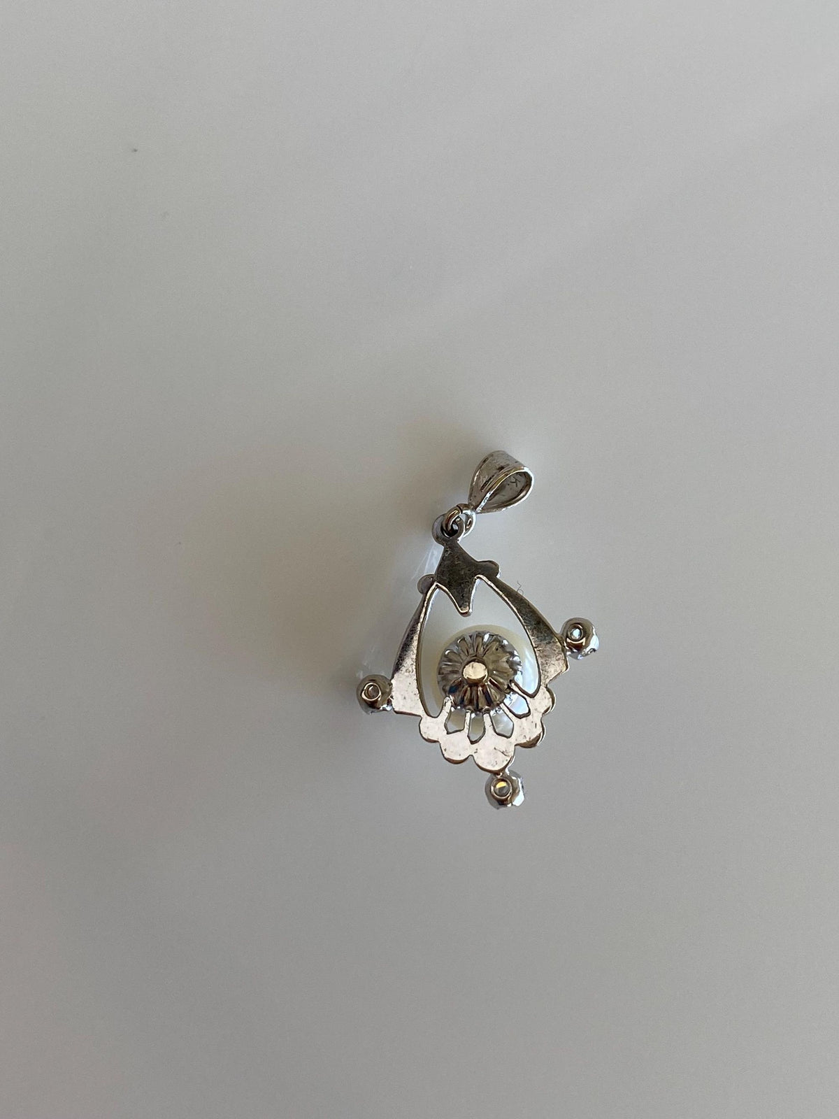Vintage Solid 14k White Gold Clear Sapphire Pearl Charm