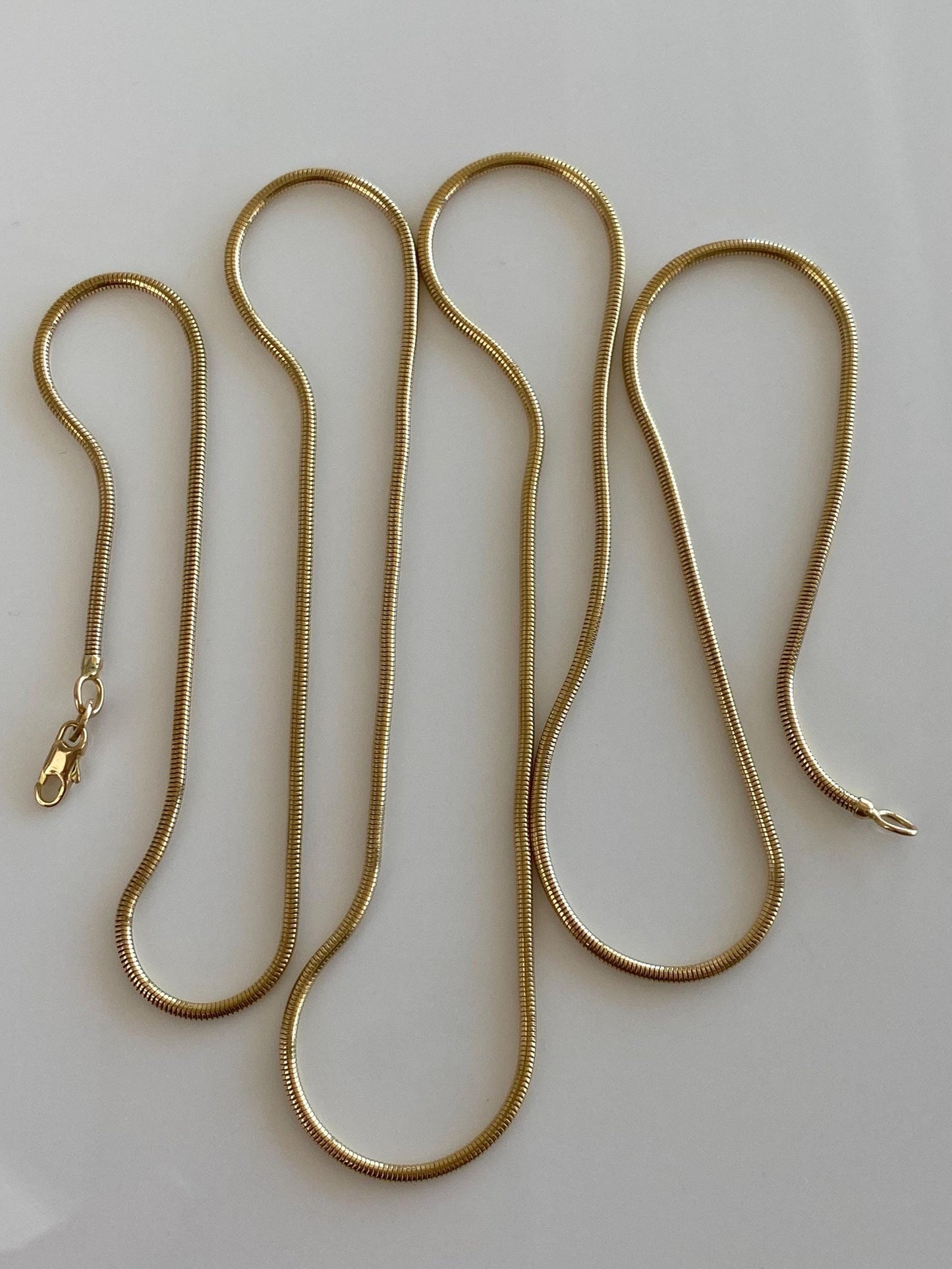 Vintage Solid 14k Yellow Gold Long Snake Chain Necklace - 30.25 inches