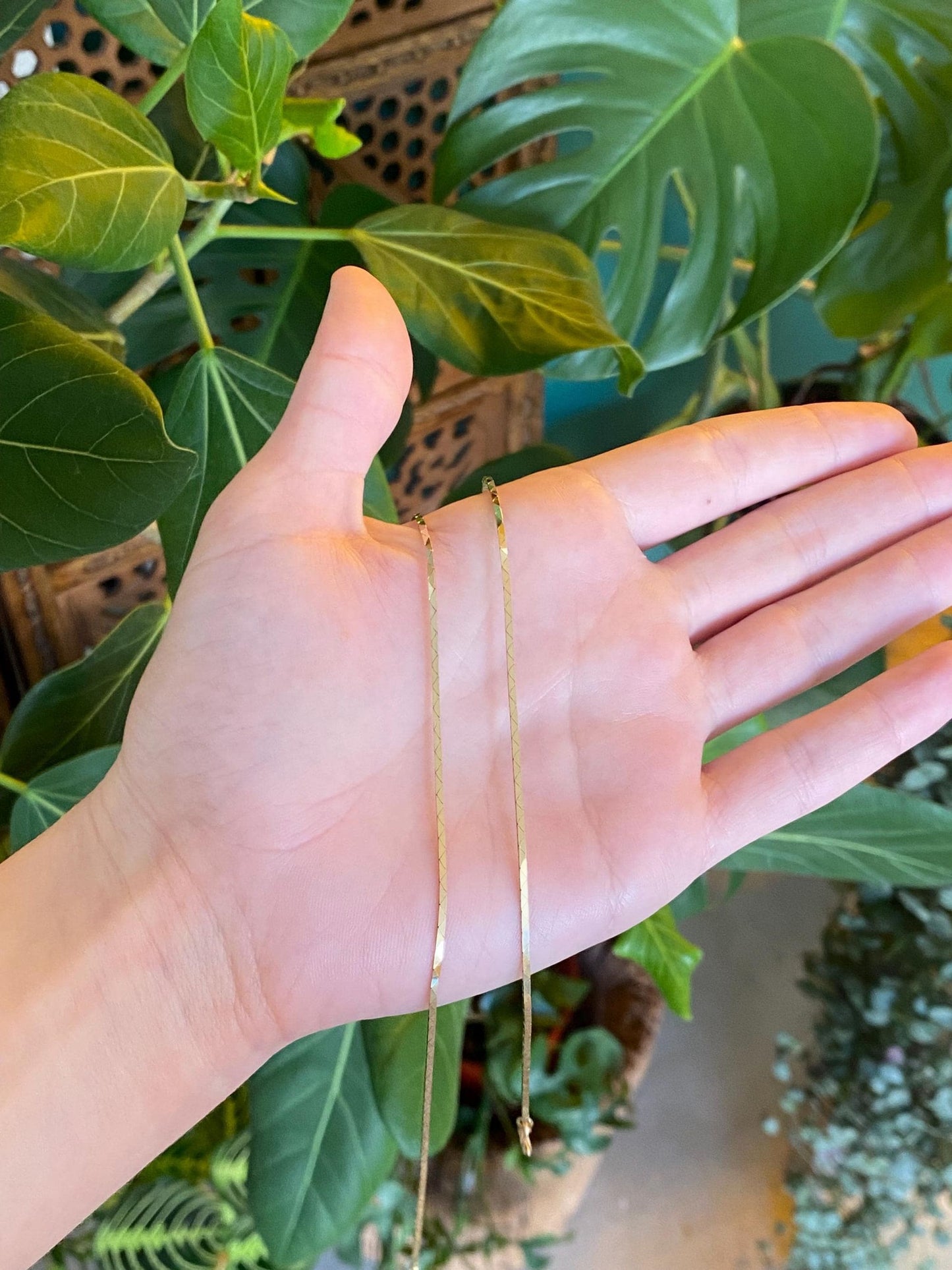 Vintage Solid 14k Yellow Gold Long Triangle Link Chain Necklace - 24 inches