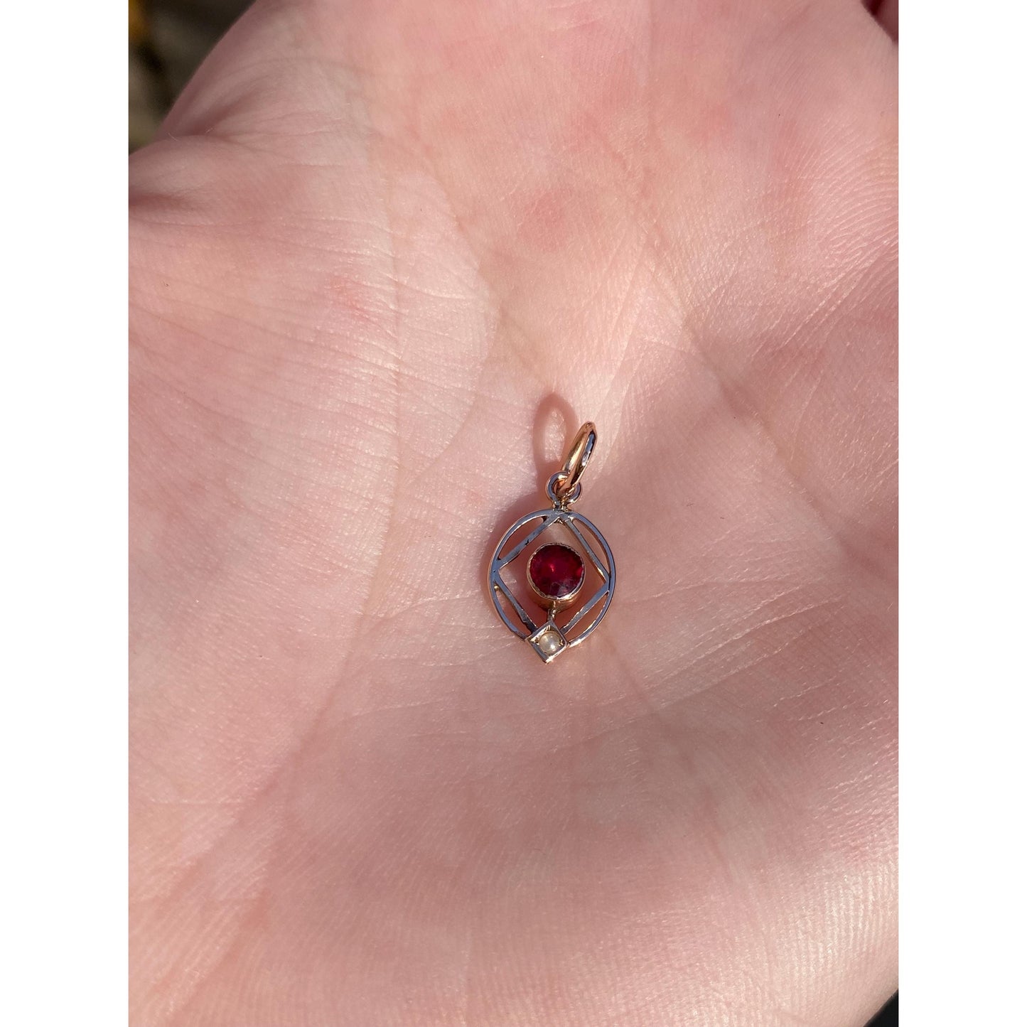 Vintage Solid 14k Rose Gold Pink Cubic Zirconia Seed Pearl Stick Pin Conversion Charm