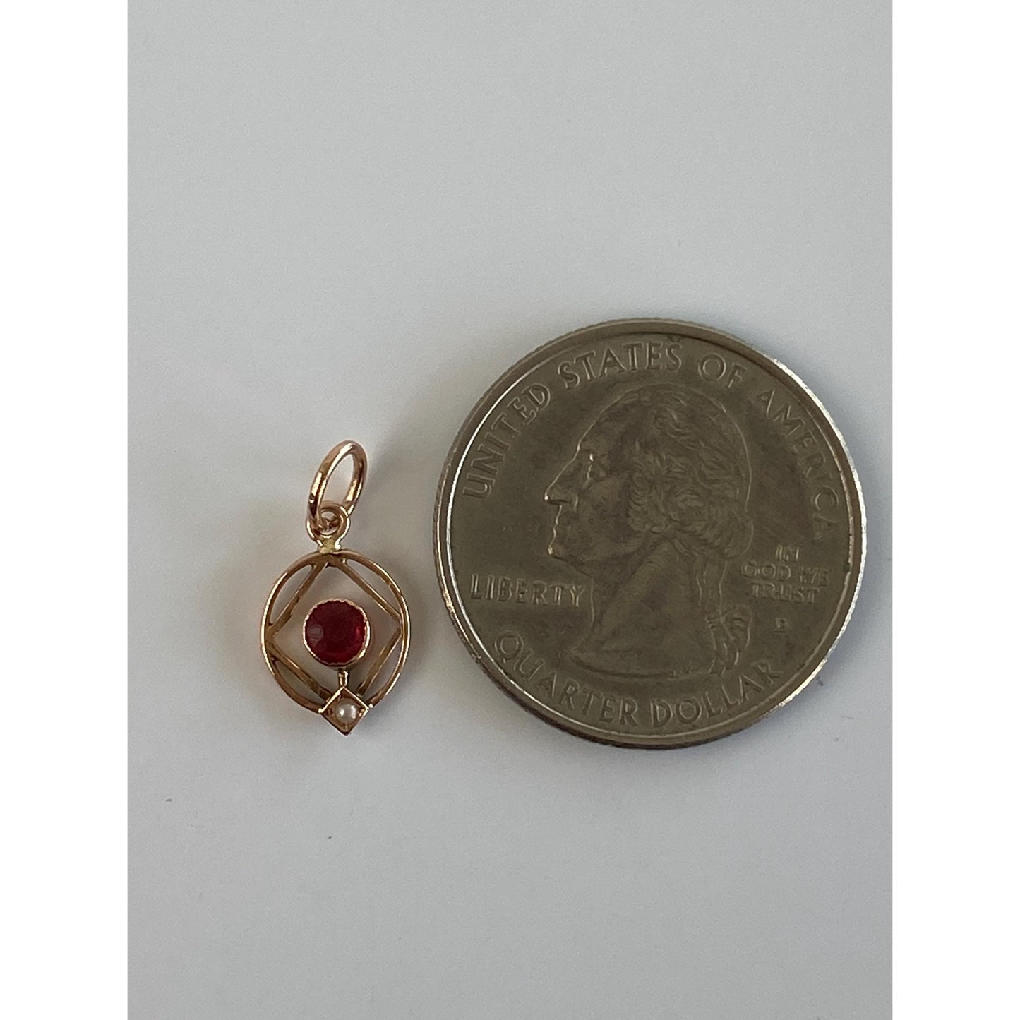 Vintage Solid 14k Rose Gold Pink Cubic Zirconia Seed Pearl Stick Pin Conversion Charm