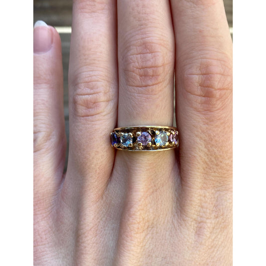 Vintage Solid 10k Yellow Gold Colored Spinel Ring Band - Size 6.5