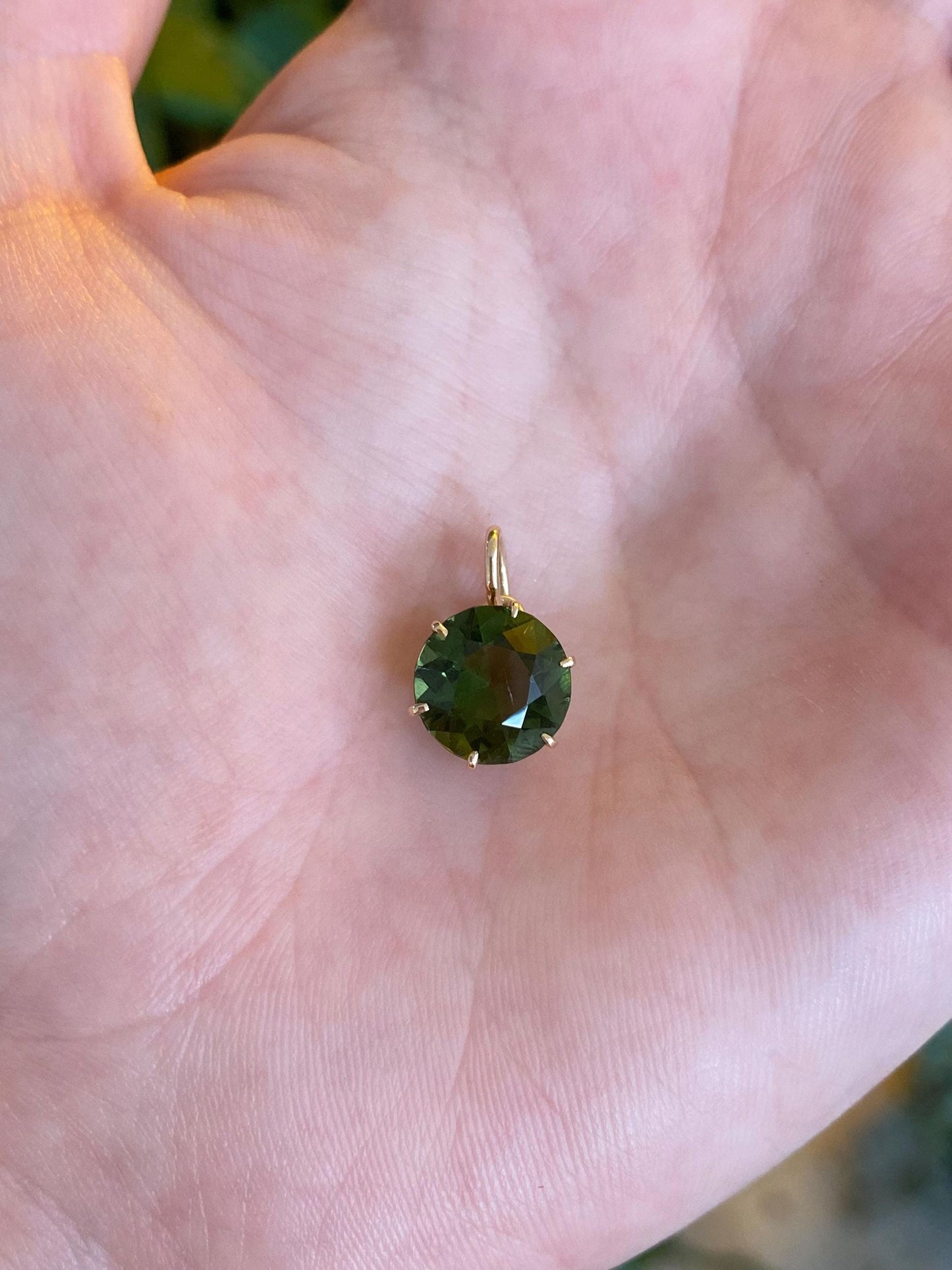 Vintage Solid 10k Yellow Gold Green Cubic Zirconia Charm