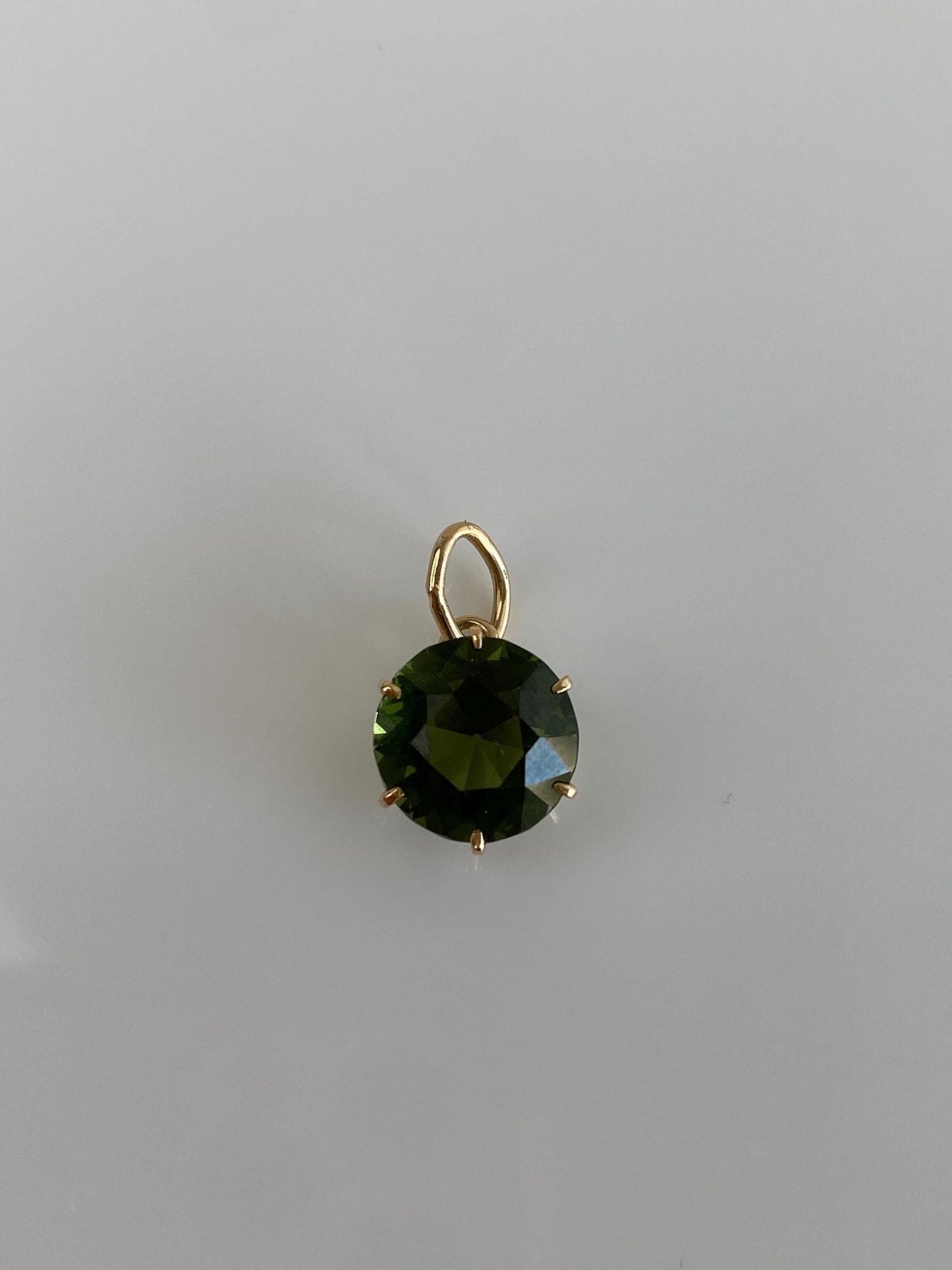 Vintage Solid 10k Yellow Gold Green Cubic Zirconia Charm