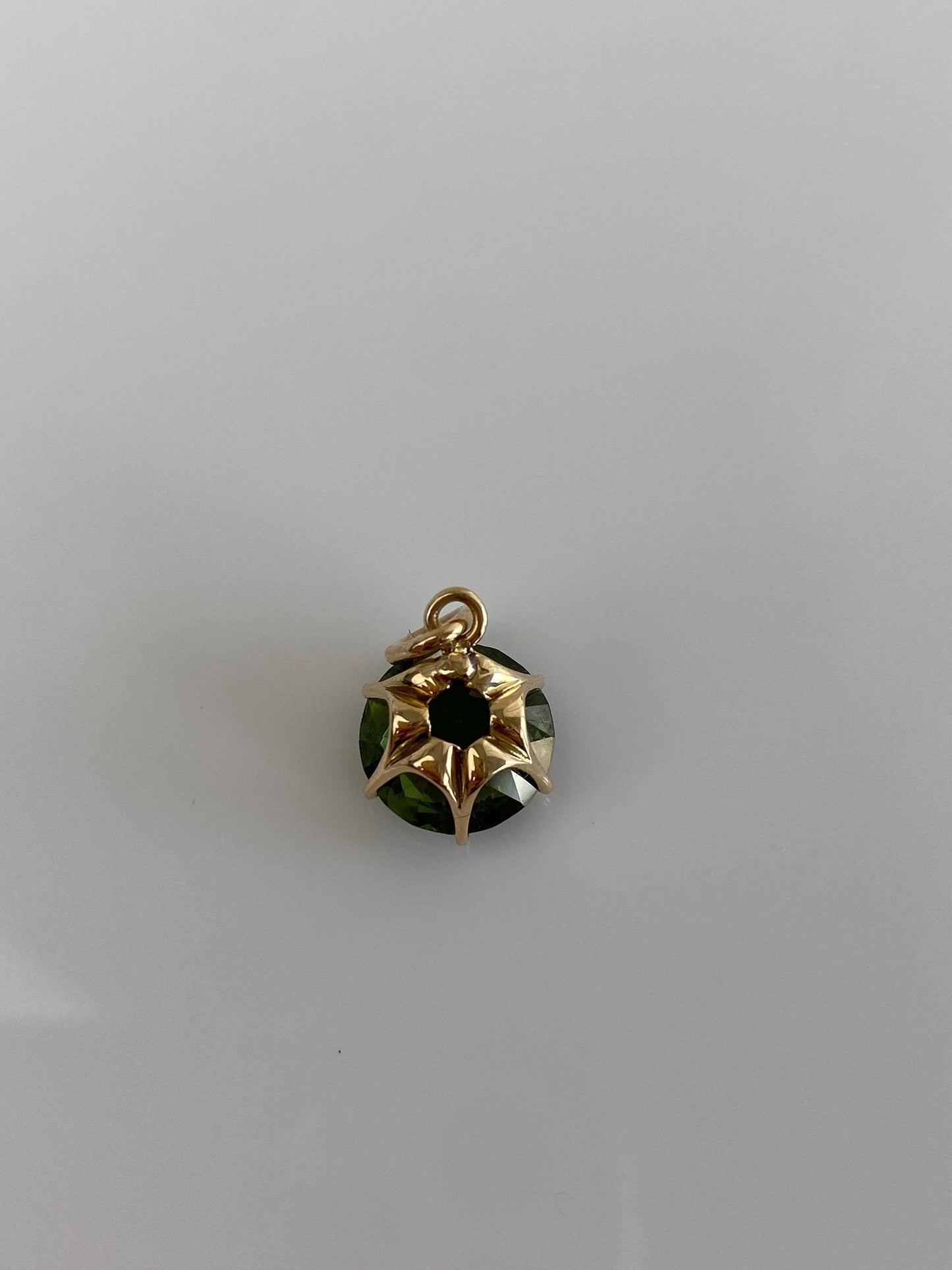 Vintage Solid 10k Yellow Gold Green Cubic Zirconia Charm