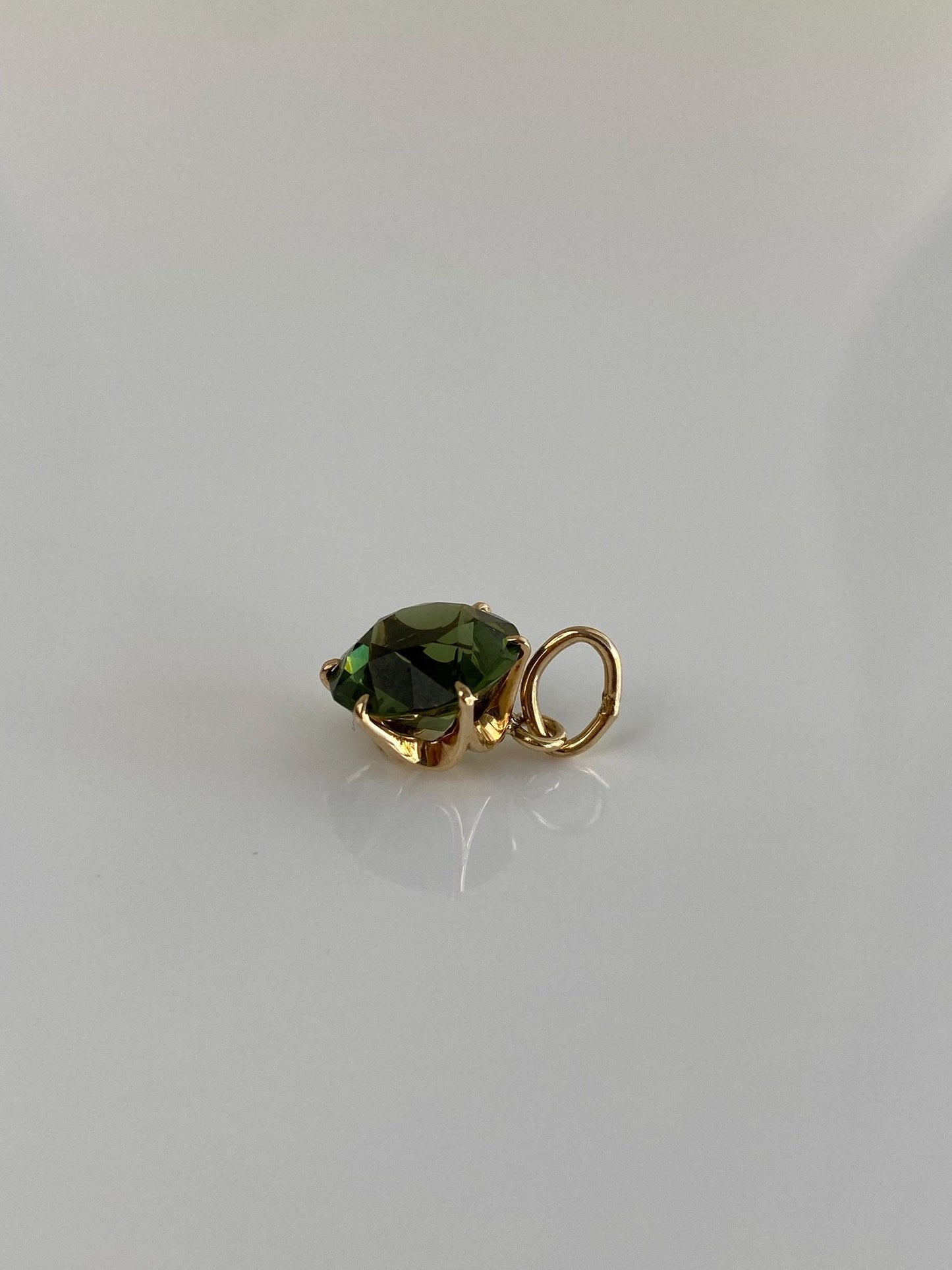 Vintage Solid 10k Yellow Gold Green Cubic Zirconia Charm