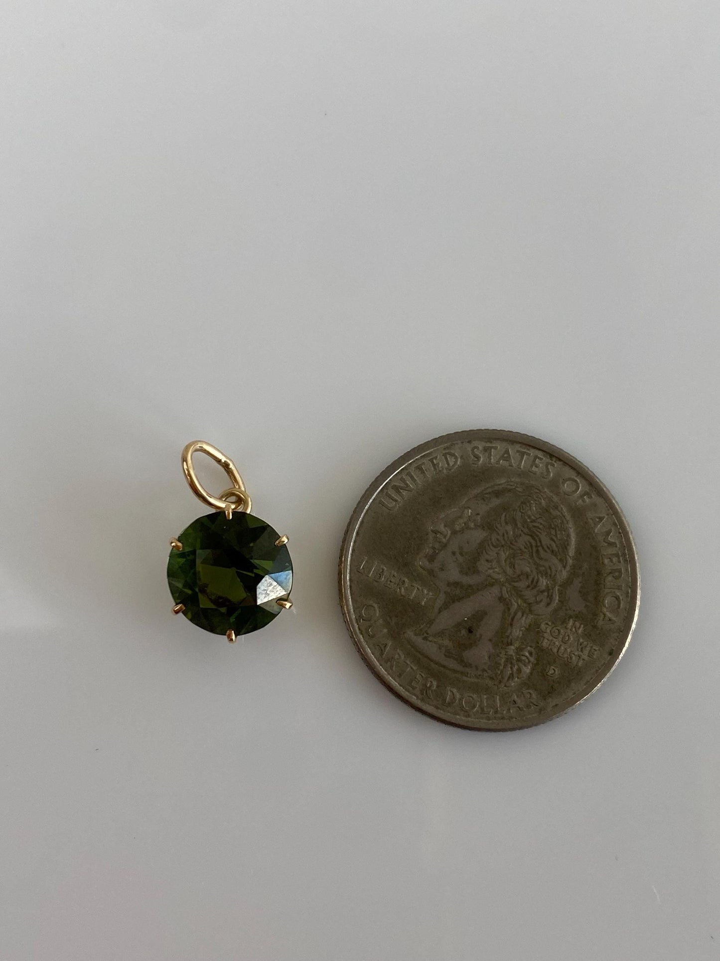 Vintage Solid 10k Yellow Gold Green Cubic Zirconia Charm
