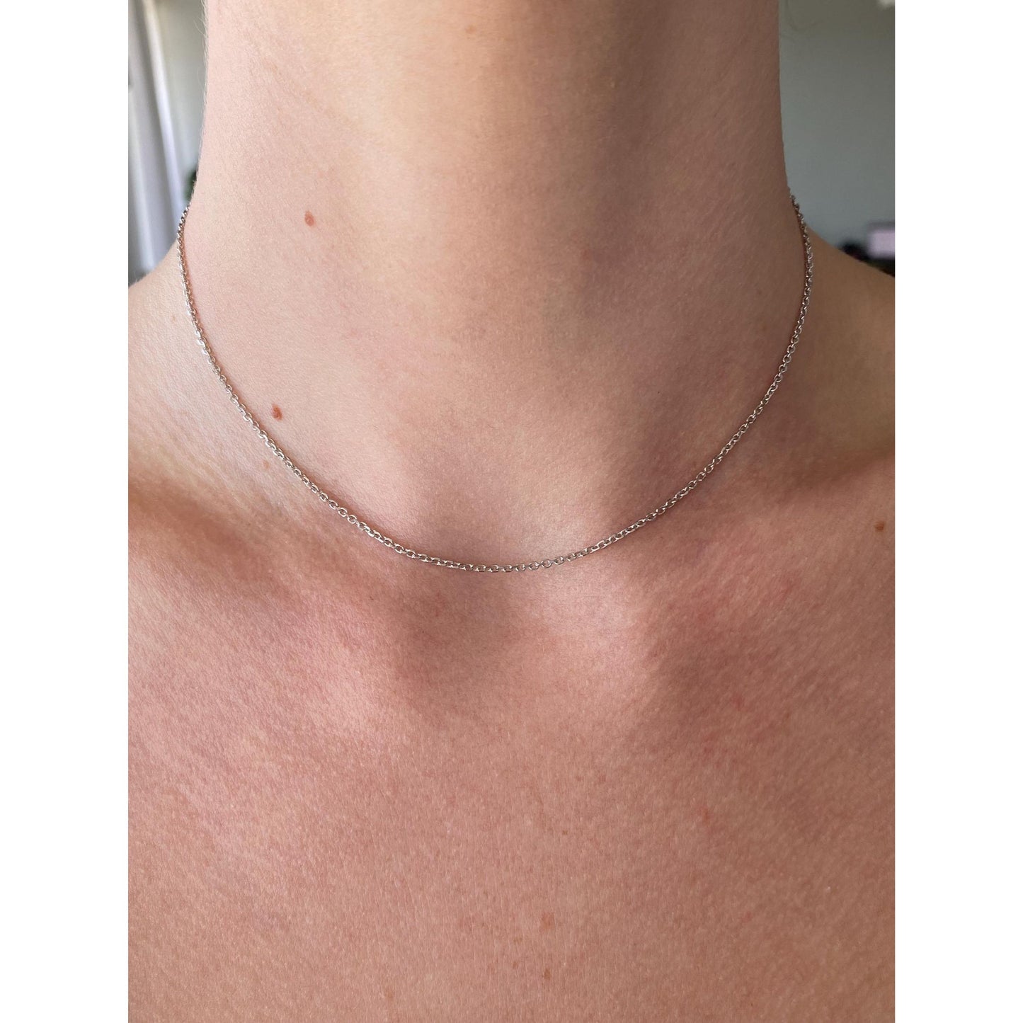 Vintage Solid 14k White Gold Cable Chain Necklace - 14.5 inches