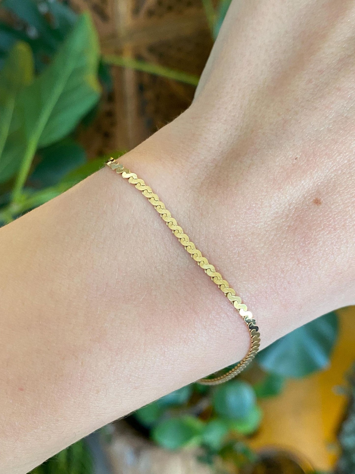 Vintage Solid 14k Yellow Gold Serpentine Chain Bracelet - 7.25 inches
