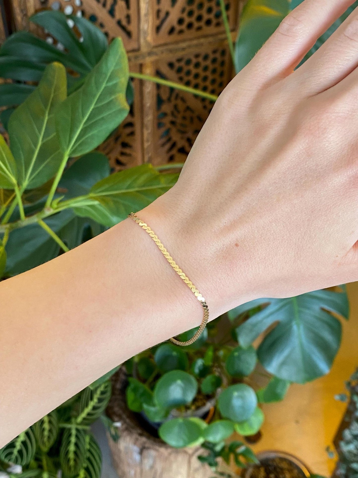 Vintage Solid 14k Yellow Gold Serpentine Chain Bracelet - 7.25 inches