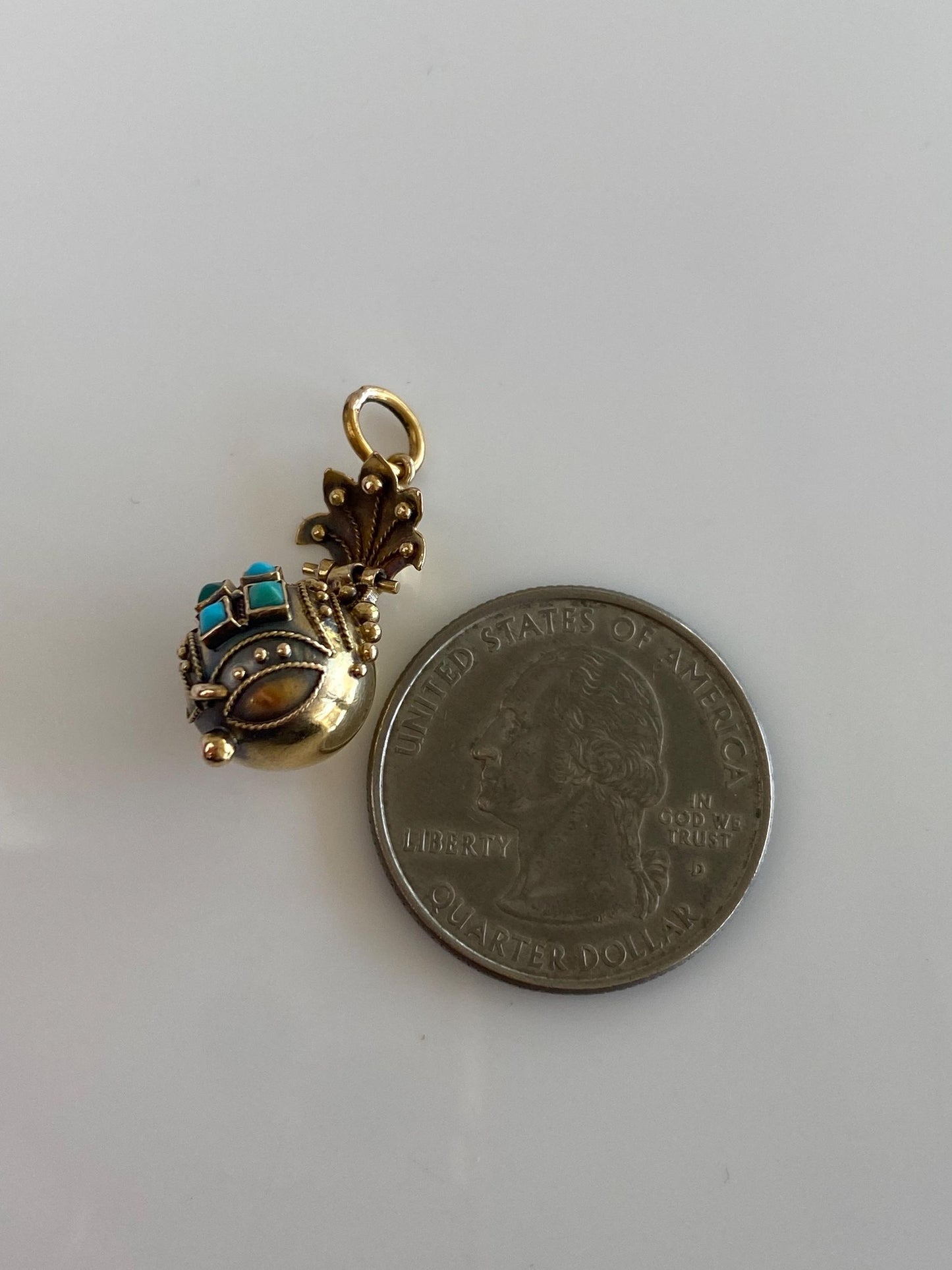 Vintage 20k Yellow Gold Turquoise Granuales Ball Charm