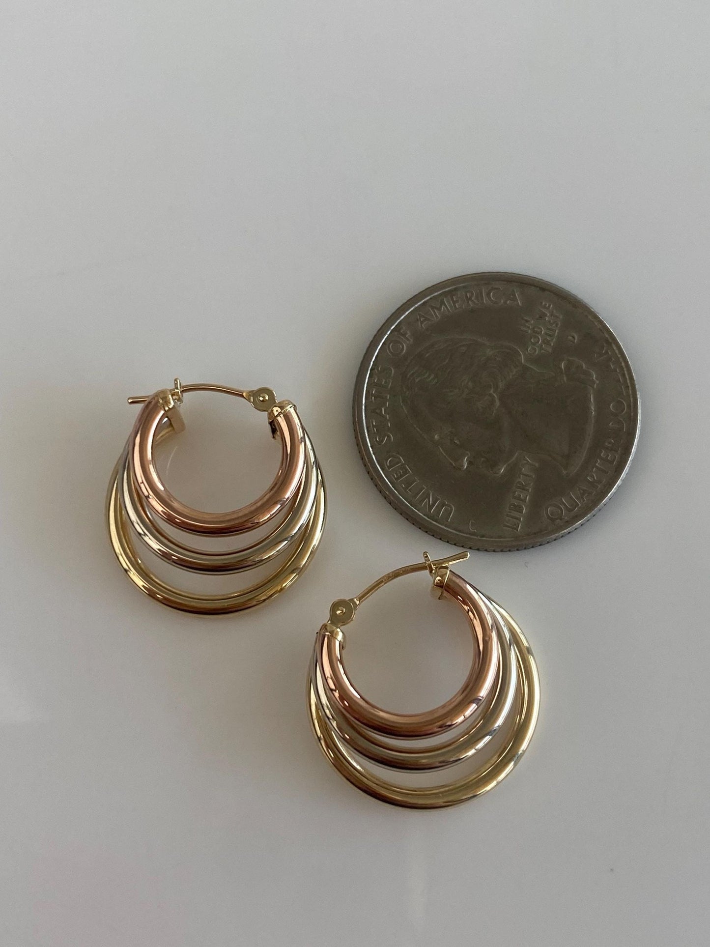 Vintage 14k Tri Tone Gold Triple Hoop Earrings