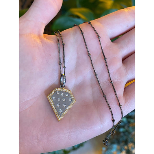 Solid 14k Yellow Gold & Sterling Silver Diamond Necklace - 18 inches