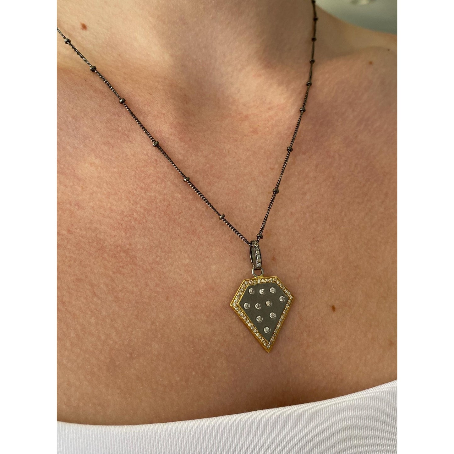 Solid 14k Yellow Gold & Sterling Silver Diamond Necklace - 18 inches