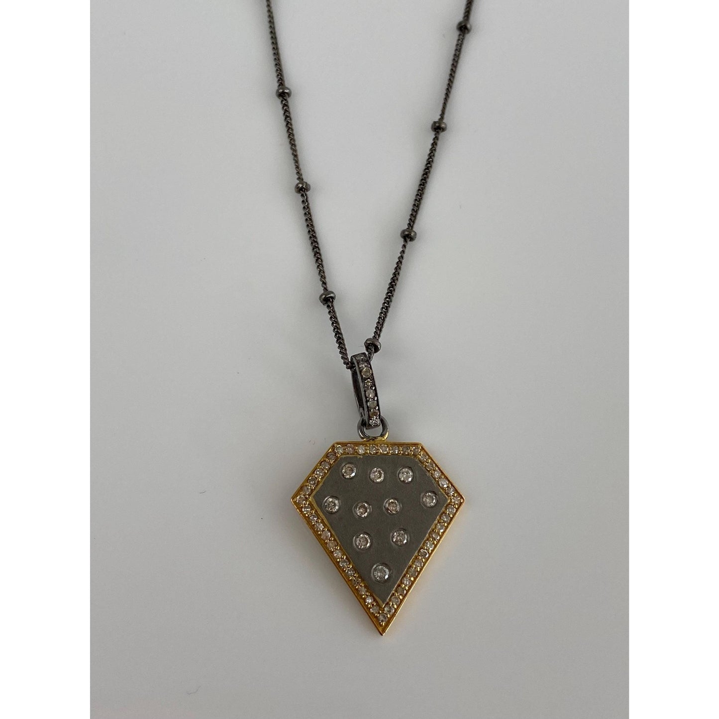 Solid 14k Yellow Gold & Sterling Silver Diamond Necklace - 18 inches