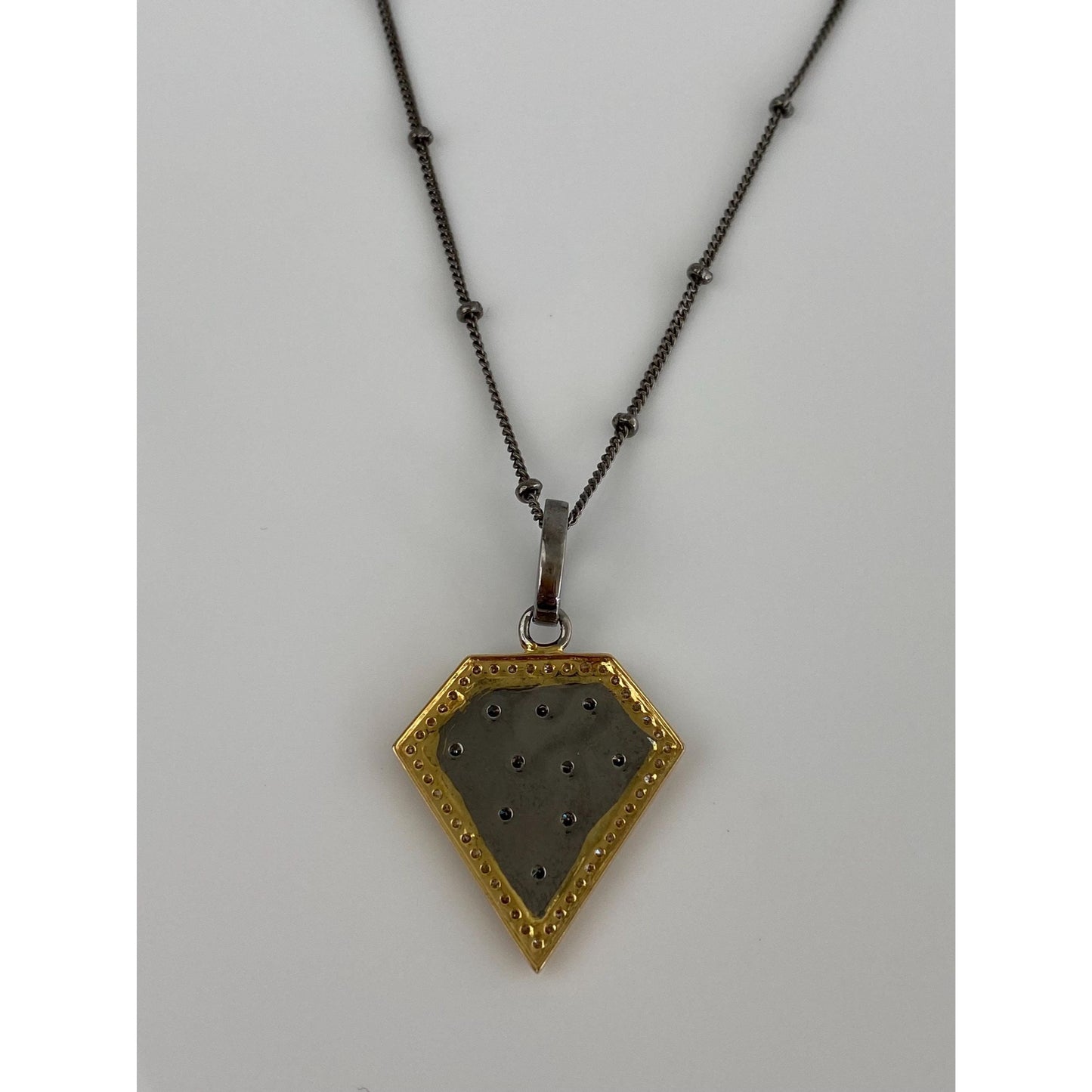 Solid 14k Yellow Gold & Sterling Silver Diamond Necklace - 18 inches