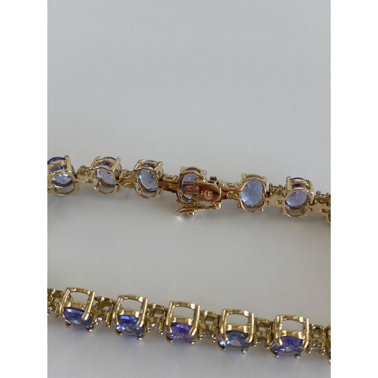 Vintage Solid 14k Yellow Gold Tanzanite Diamond Link Bracelet - 7.25 inches