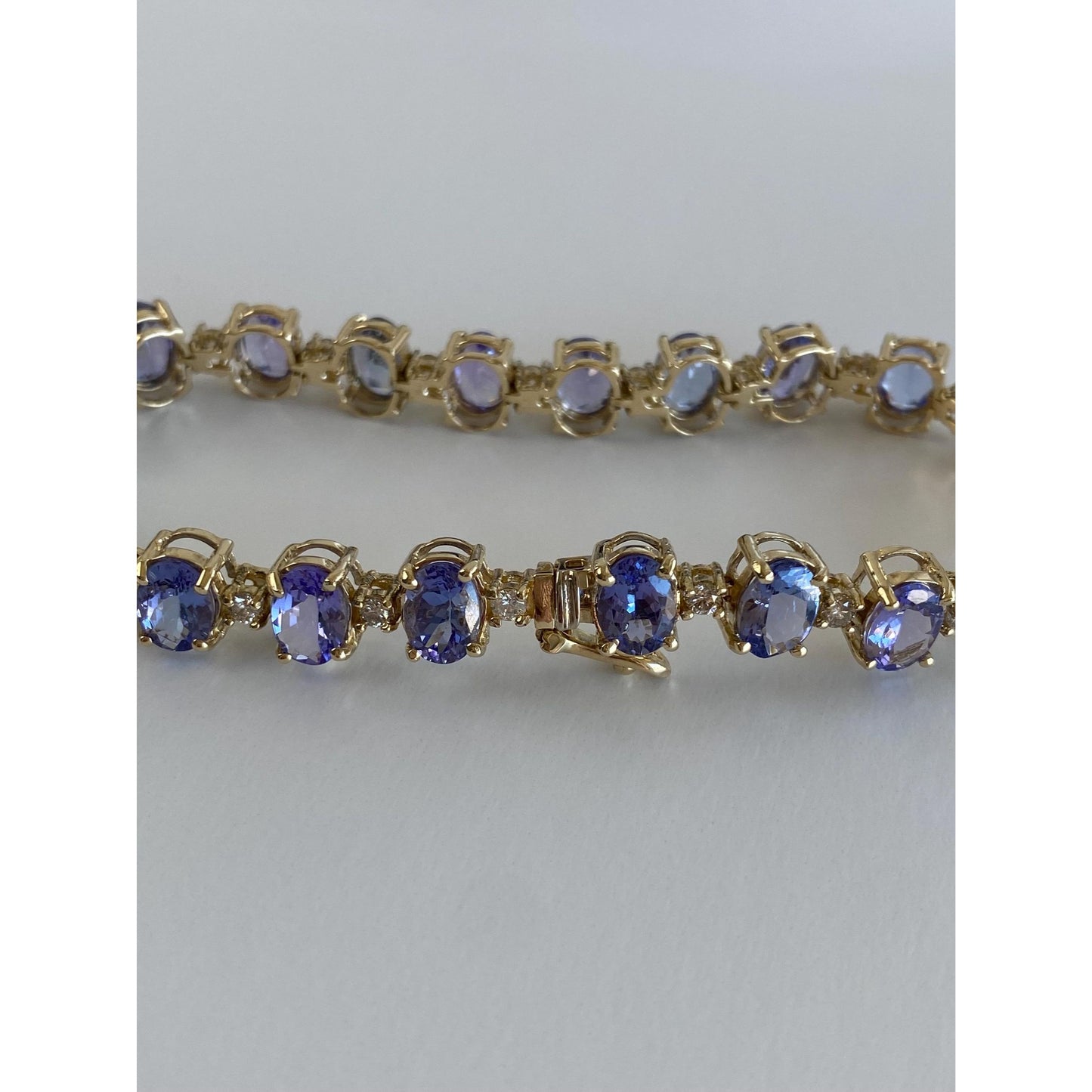 Vintage Solid 14k Yellow Gold Tanzanite Diamond Link Bracelet - 7.25 inches