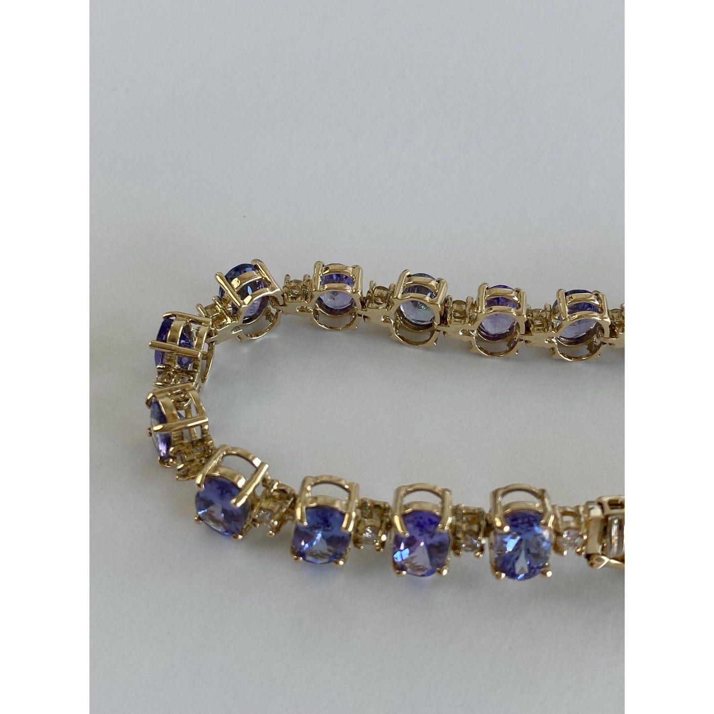 Vintage Solid 14k Yellow Gold Tanzanite Diamond Link Bracelet - 7.25 inches